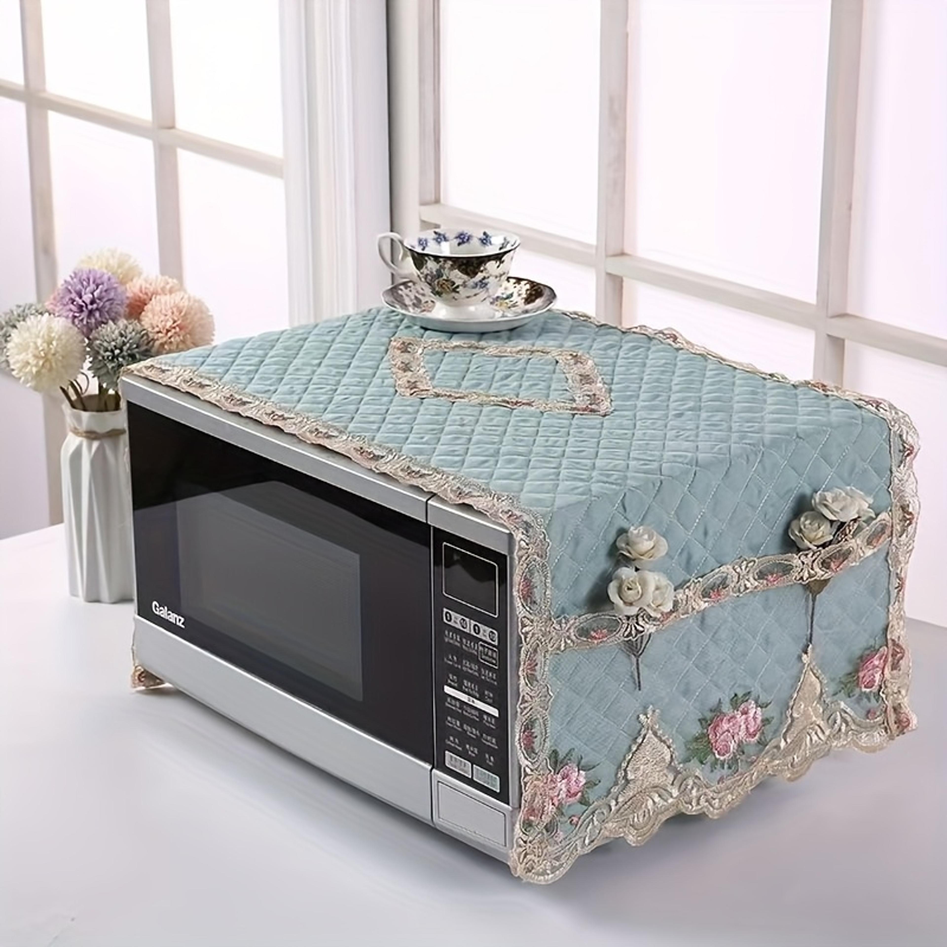 microwave oven dust cover with floral embroidery soft cotton & universal fit