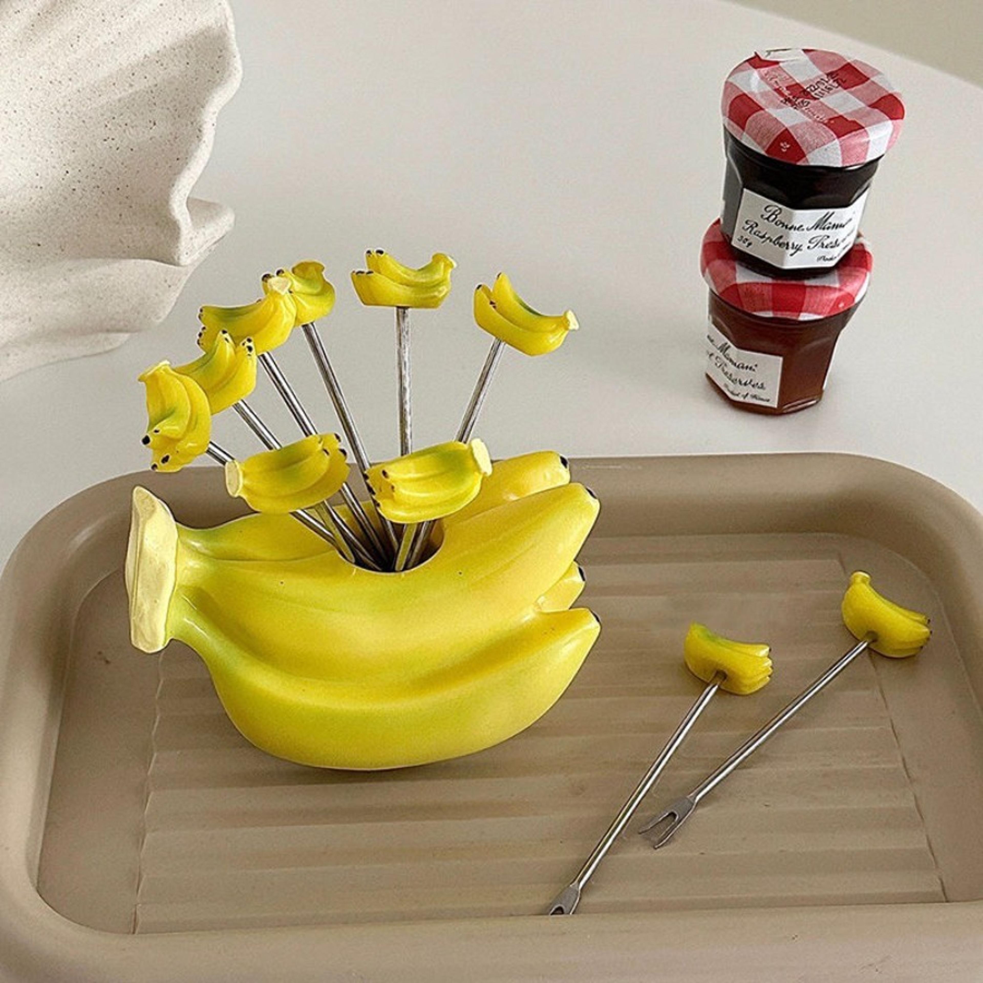 cute banana shaped stainless steel small fruit & dessert fork