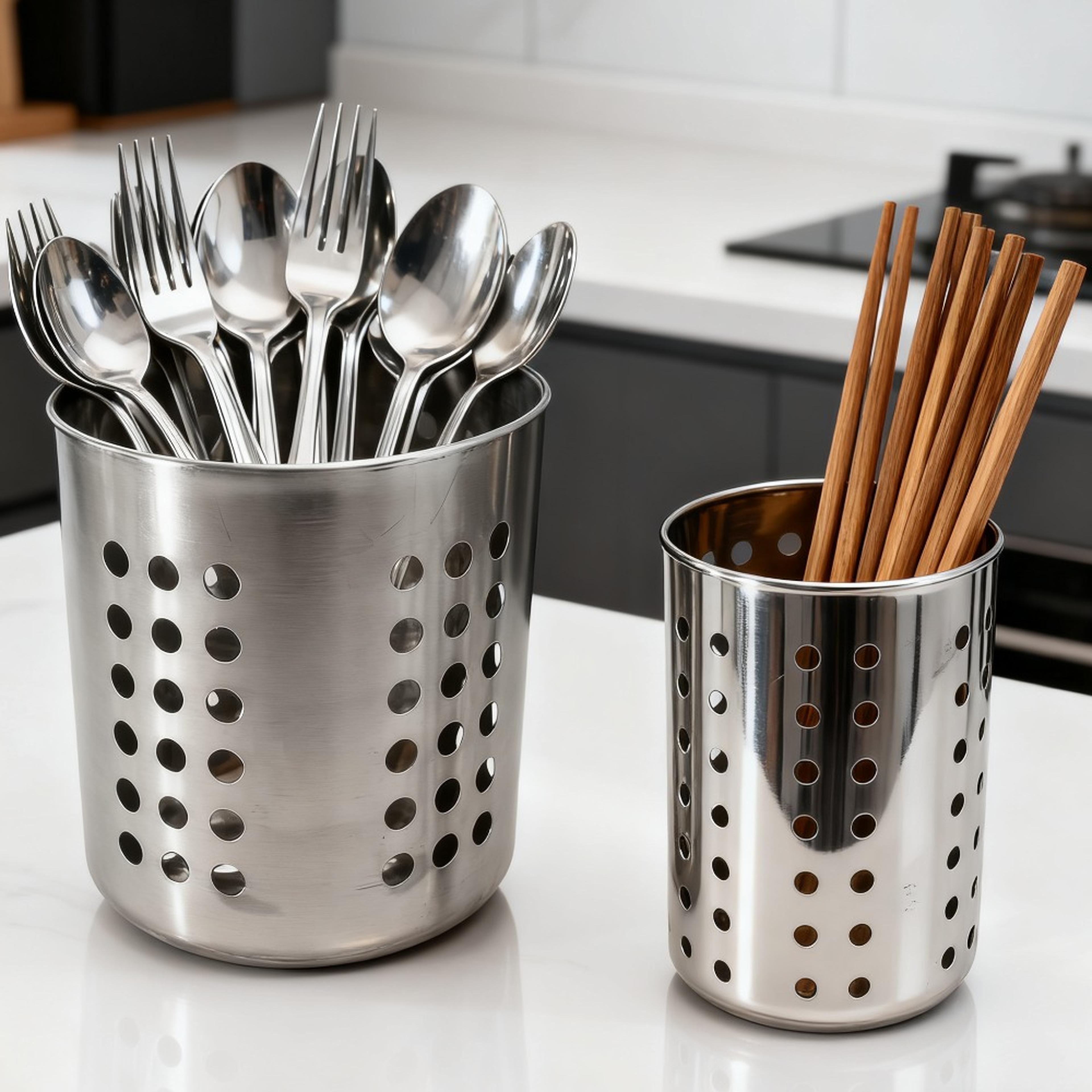 stainless steel cutlery holder drainer & large capacity kitchen utensil organizer container