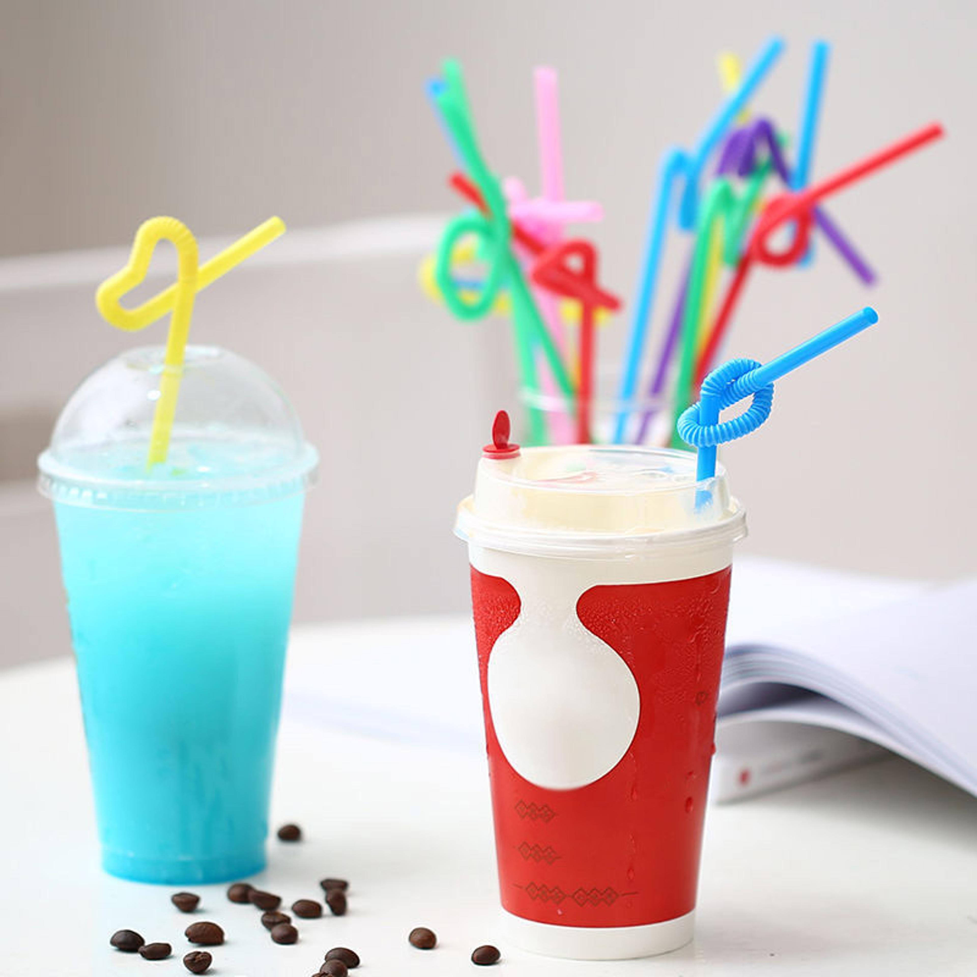 flexible disposable plastic straws for boba tea smoothies & party drinks