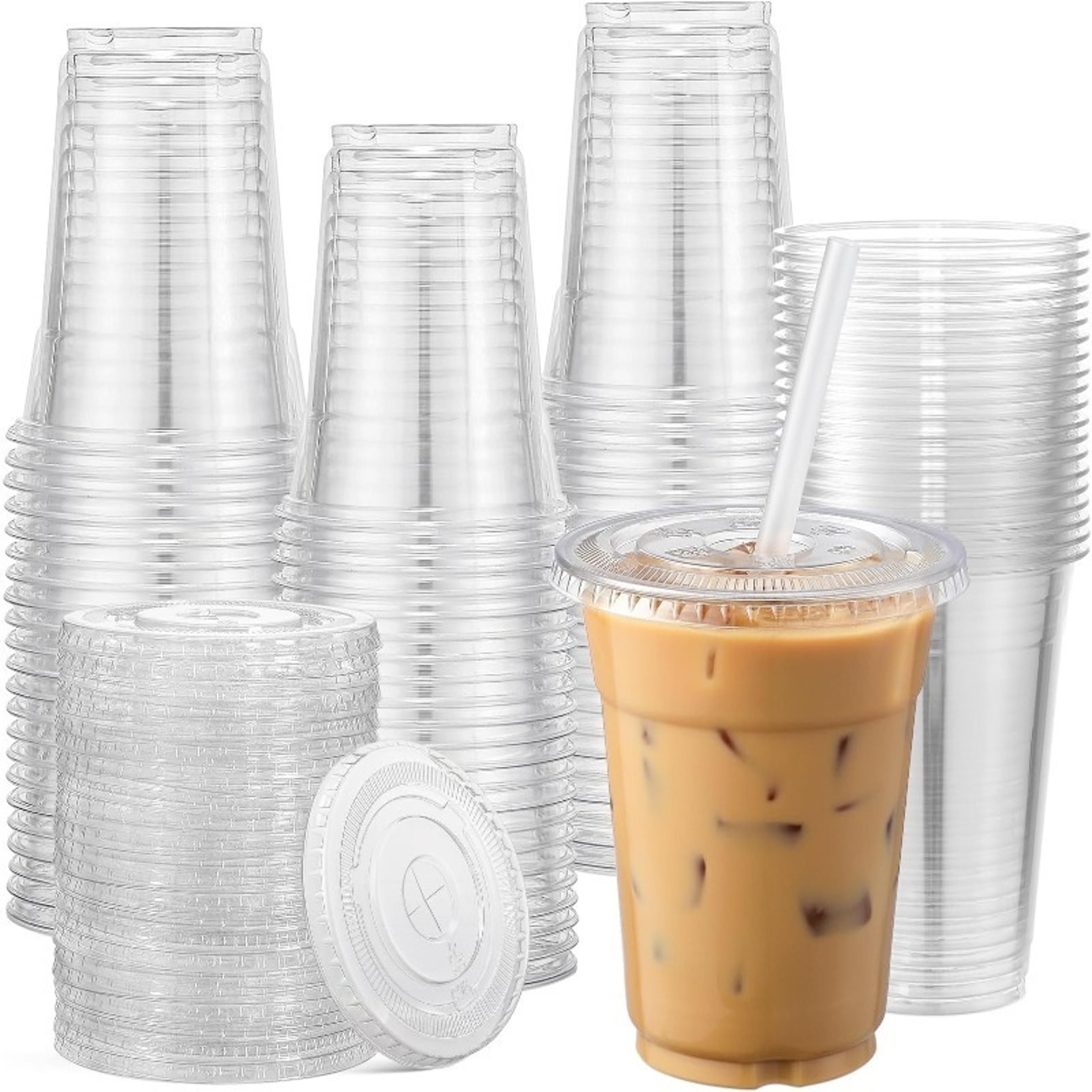 clear disposable plastic cups with lids for iced coffee smoothies parties