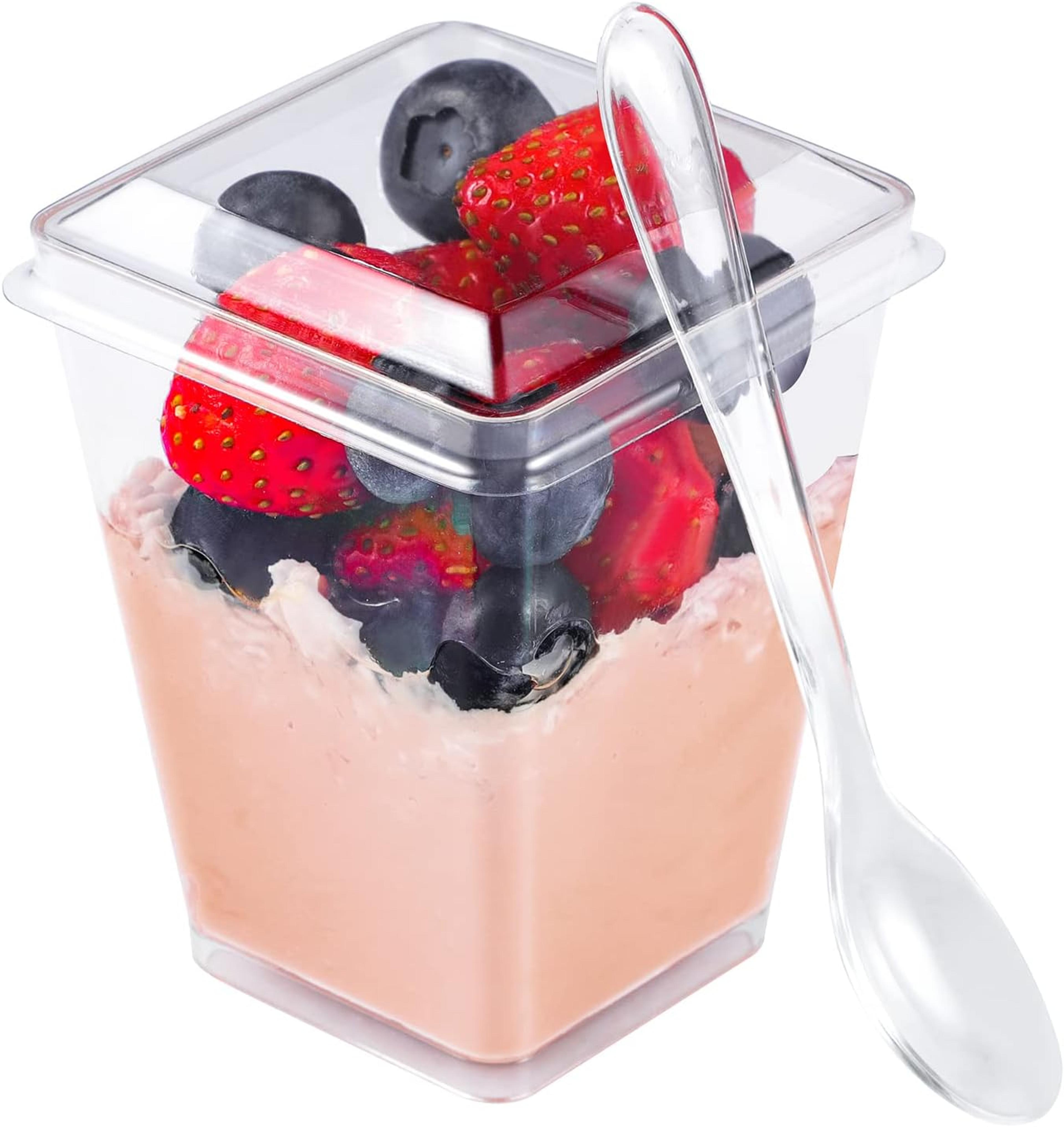 premium clear plastic dessert cups with lids & spoons pudding & party serving cups