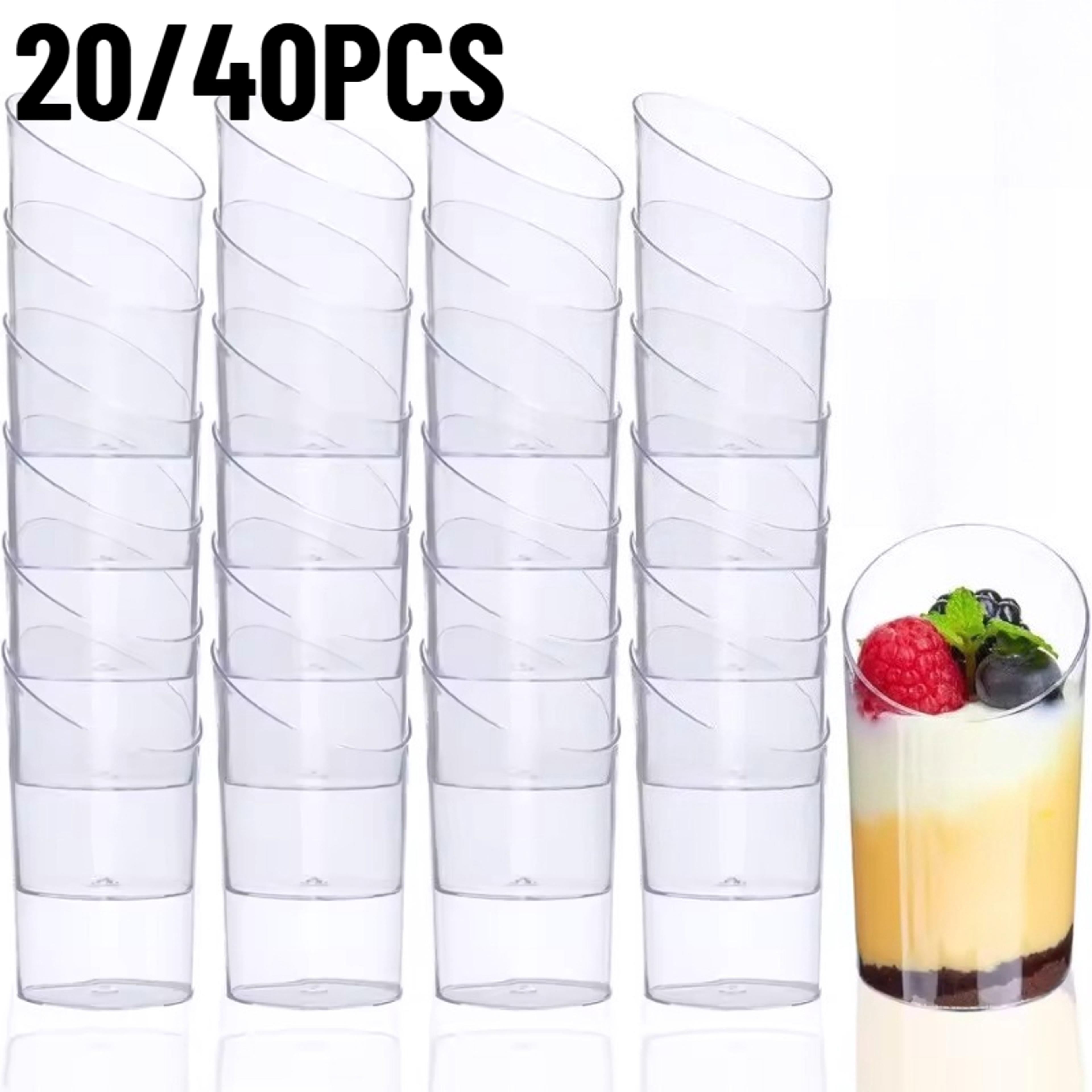 tilted disposable dessert cups for appetizers, tastings and party desserts