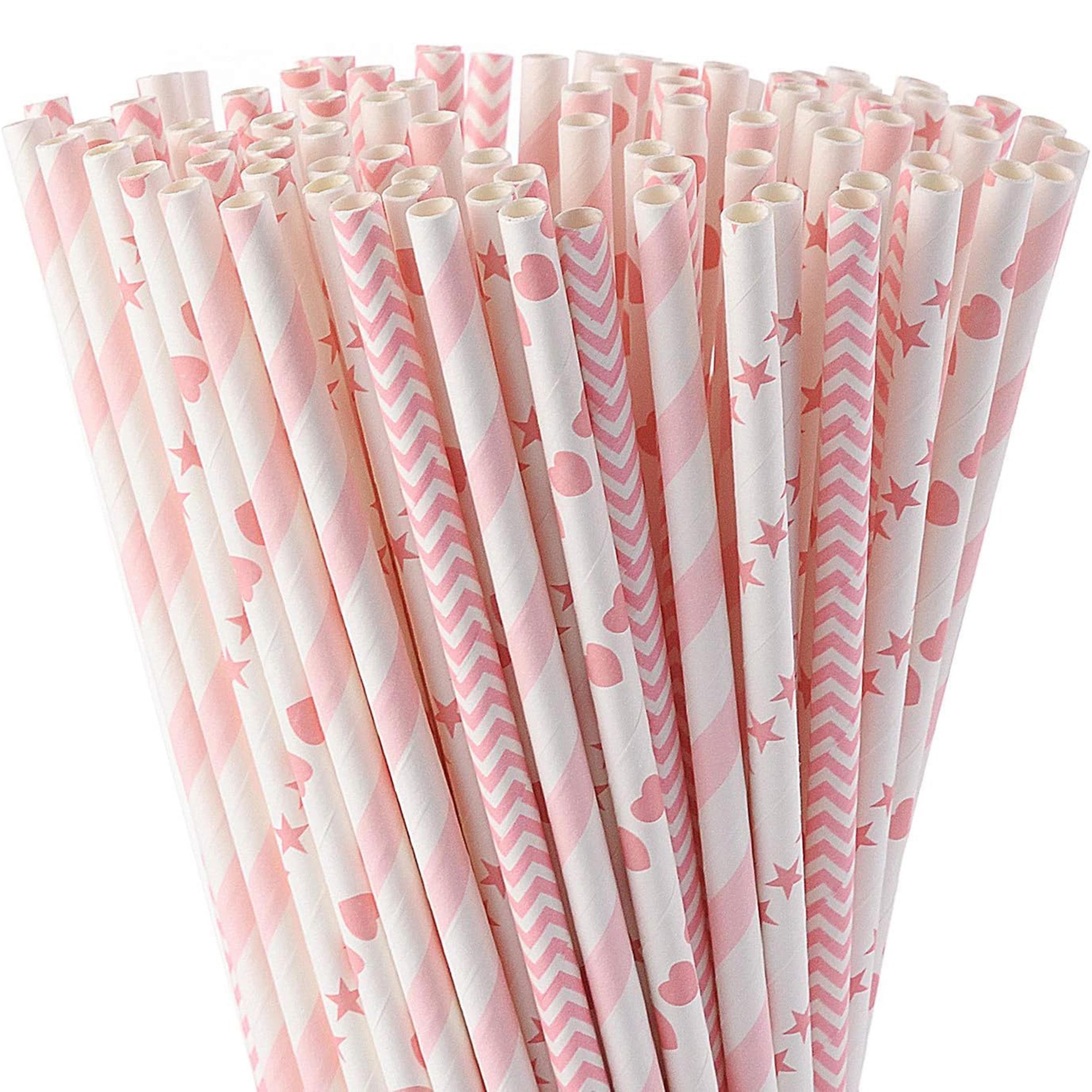 pink biodegradable paper straws for parties, weddings and baby showers