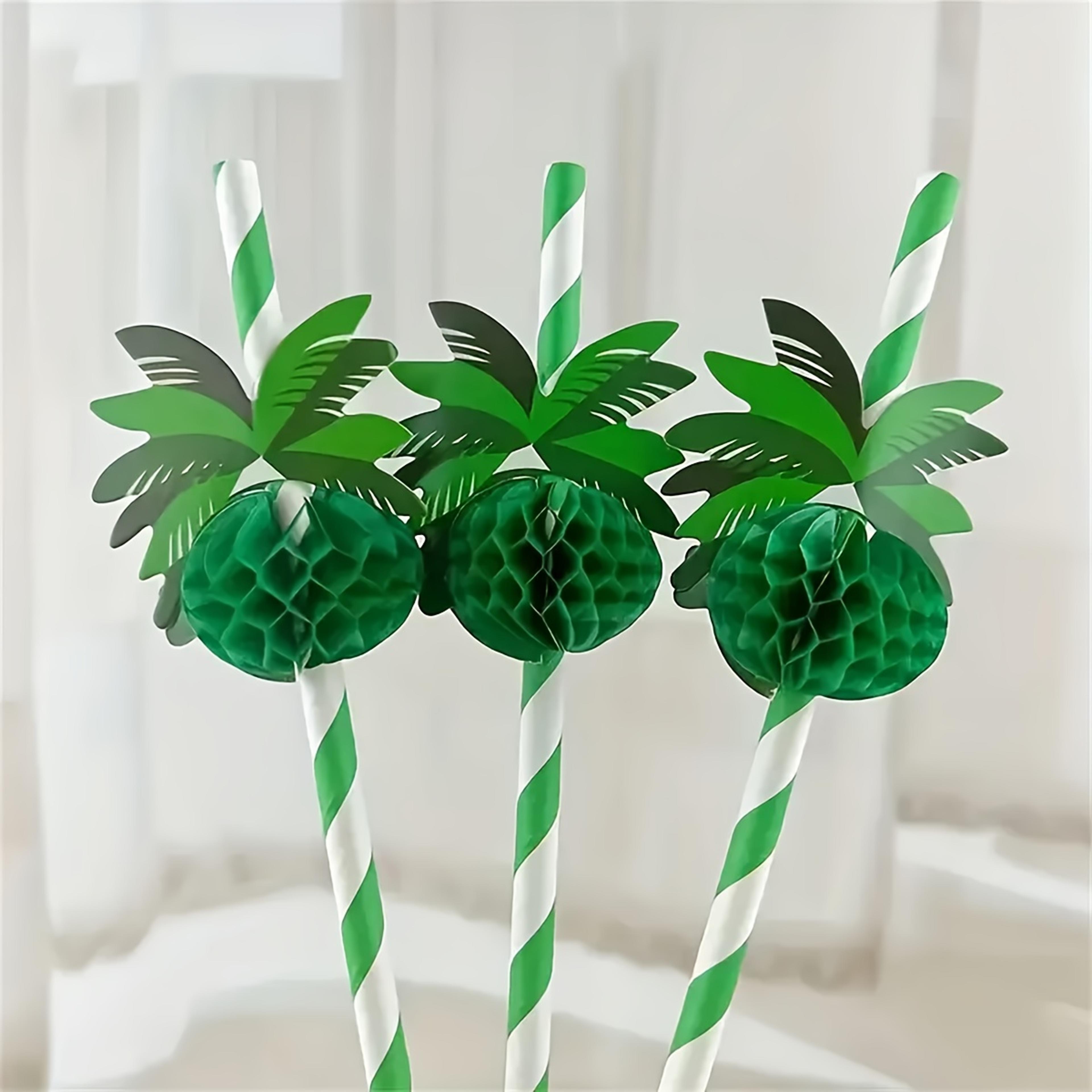 coconut palm leaf eco straws paper straws pack for drinks & parties