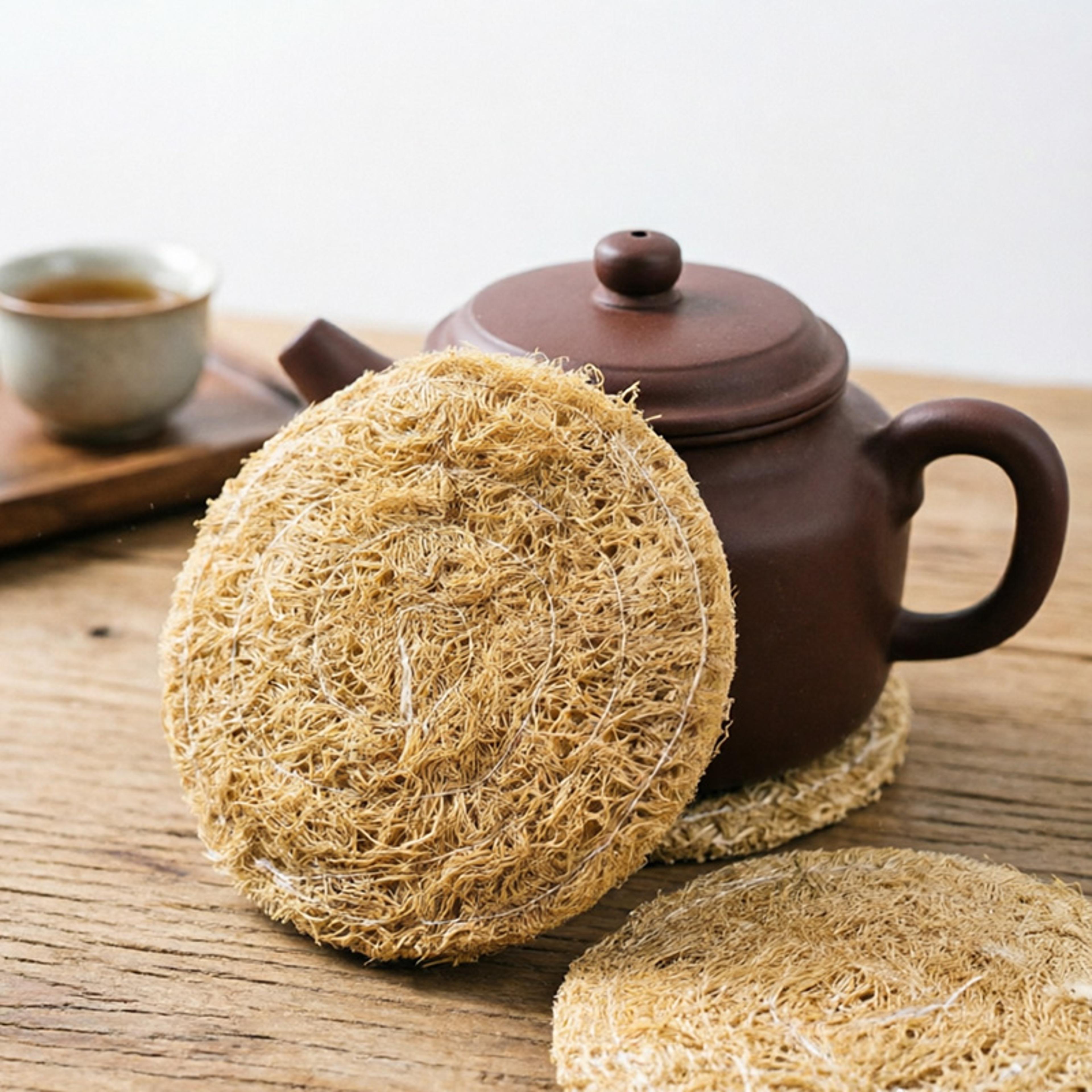 natural loofah tea coasters set absorbent triple pack for daily use