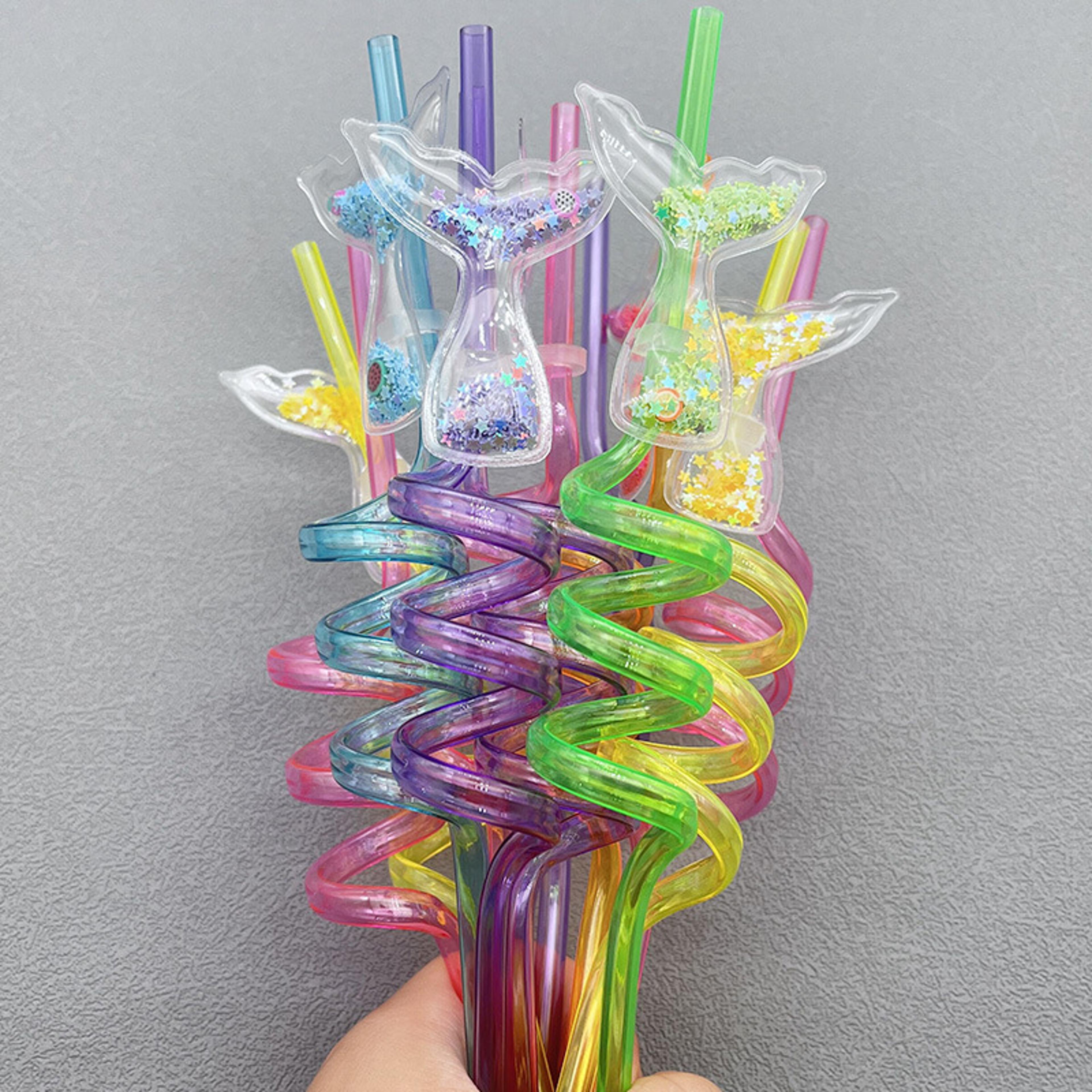premium mermaid tail spiral drink straws reusable party & beach drink decorations