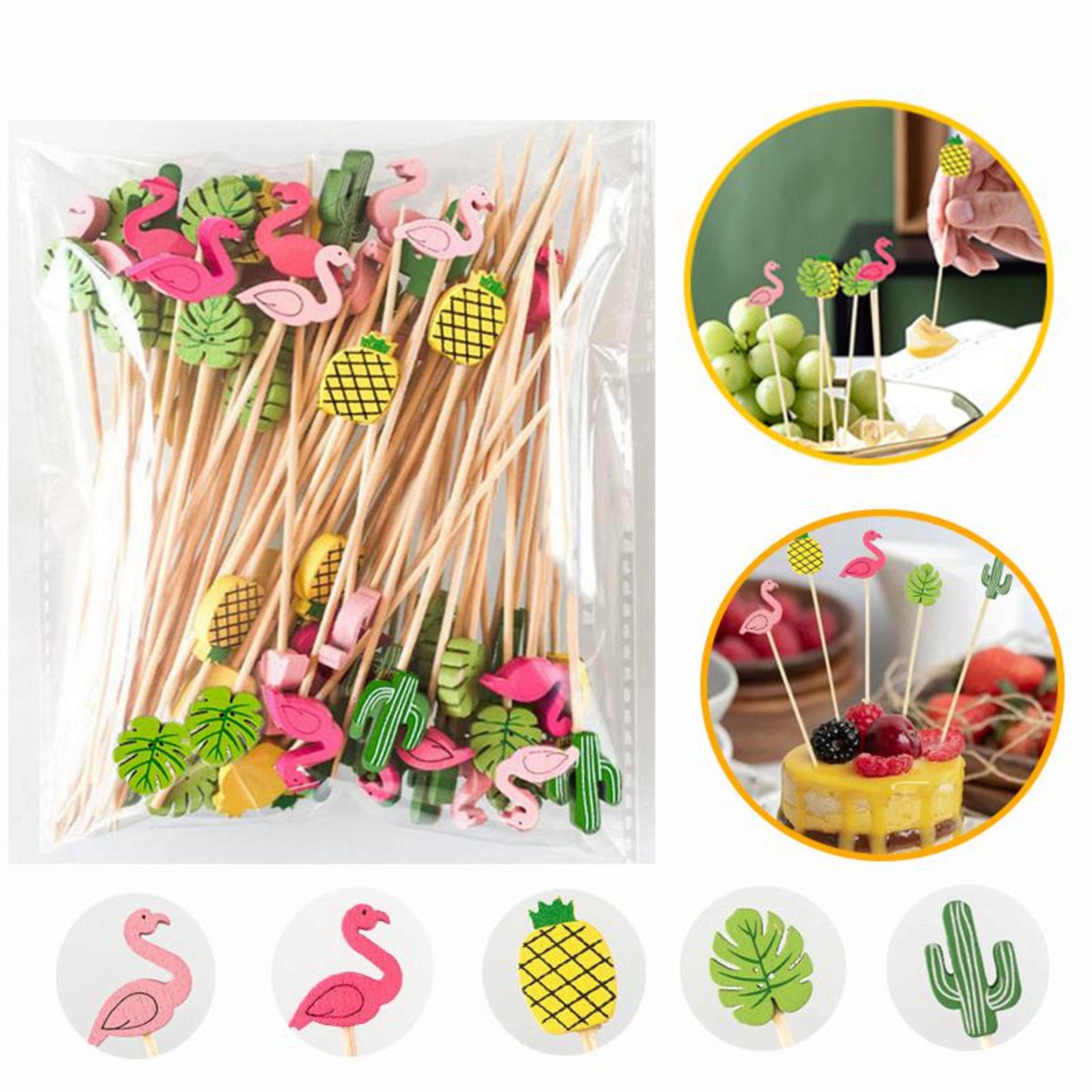 tropical flamingo bamboo cocktail picks fruit forks for summer party supplies