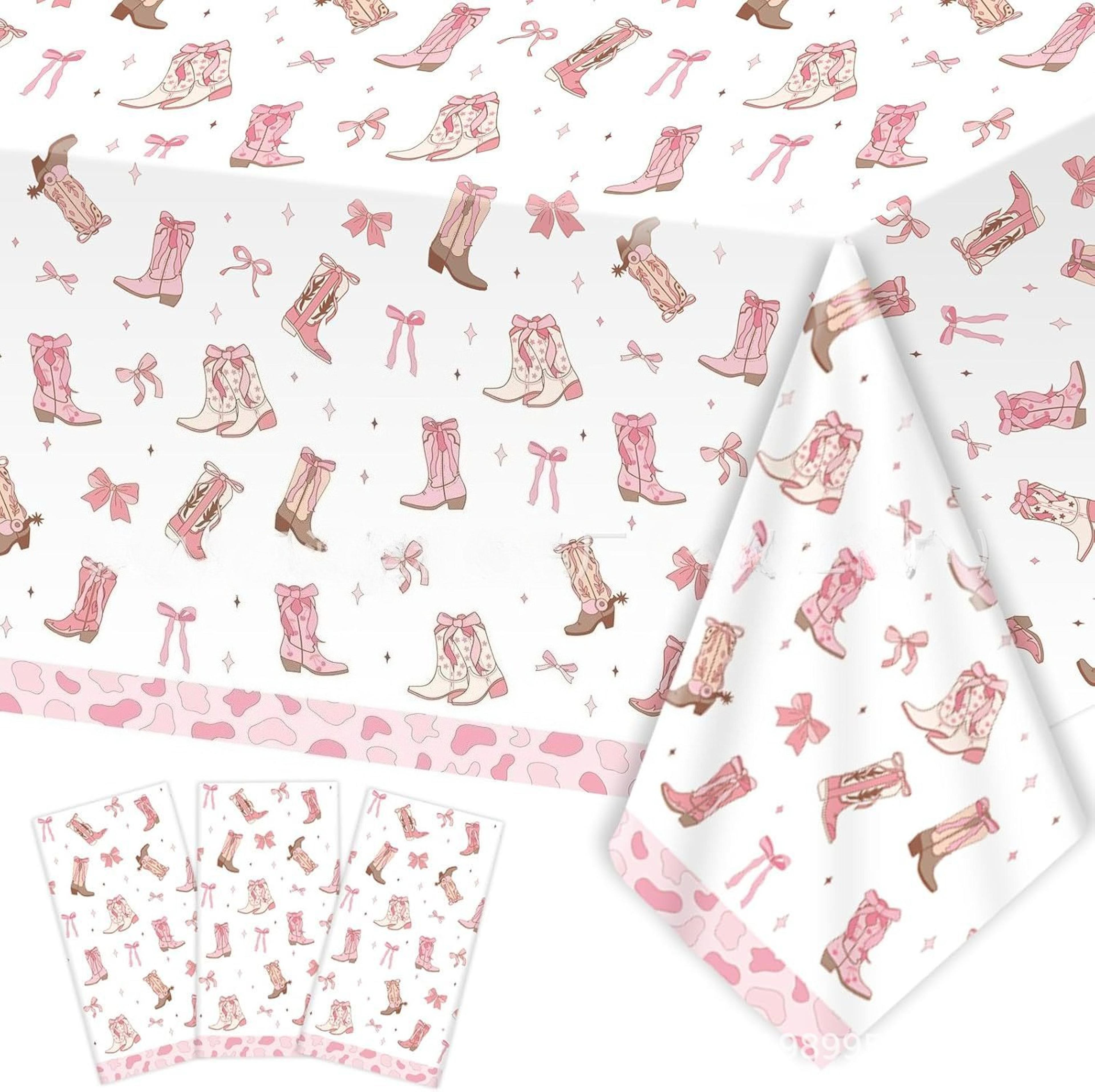 pink bow cowgirl birthday tablecloth for girls western party decorations