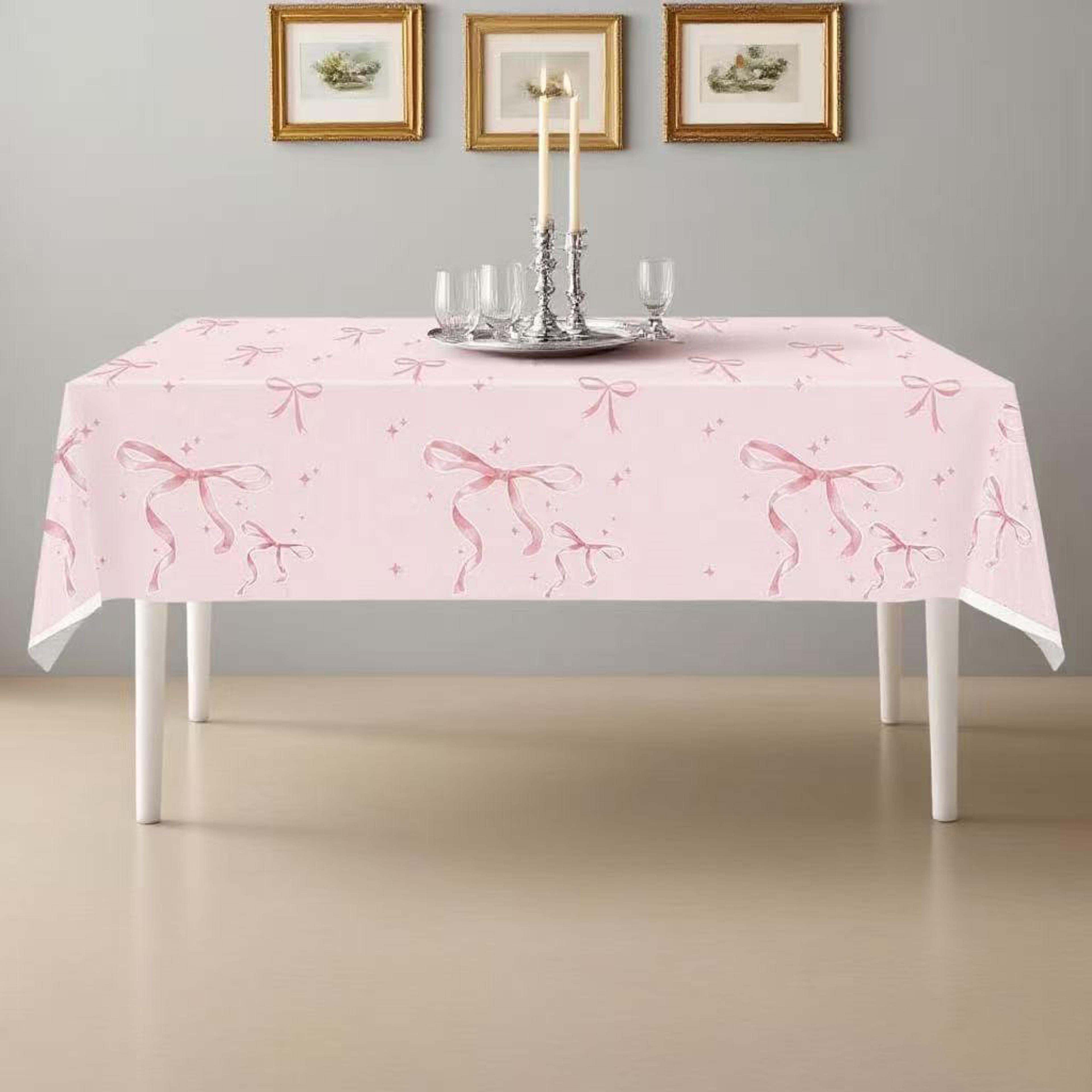 elegant pink bow coquette tablecloth for birthday parties and outdoor celebrations