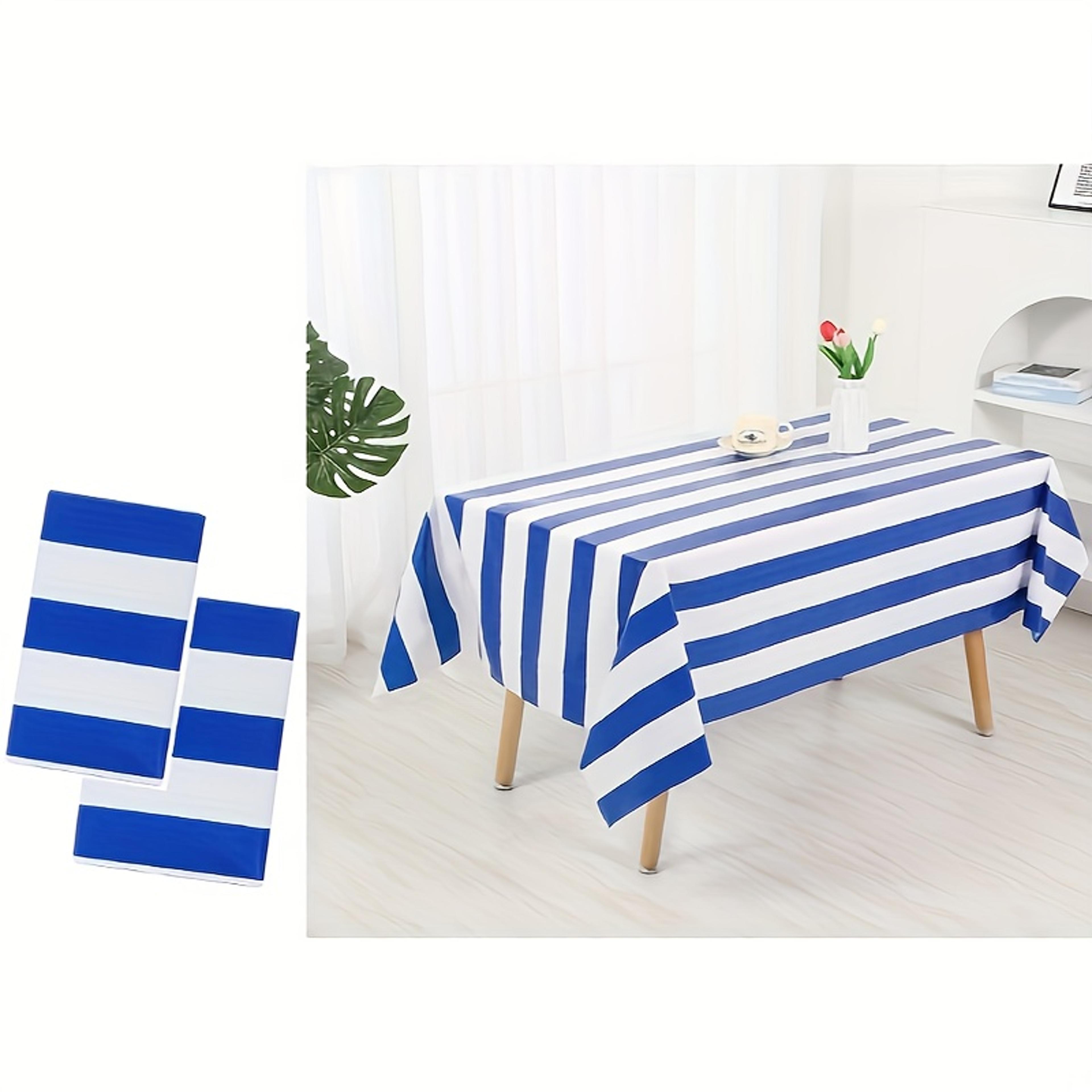 blue and white striped disposable plastic tablecloths for party and picnics