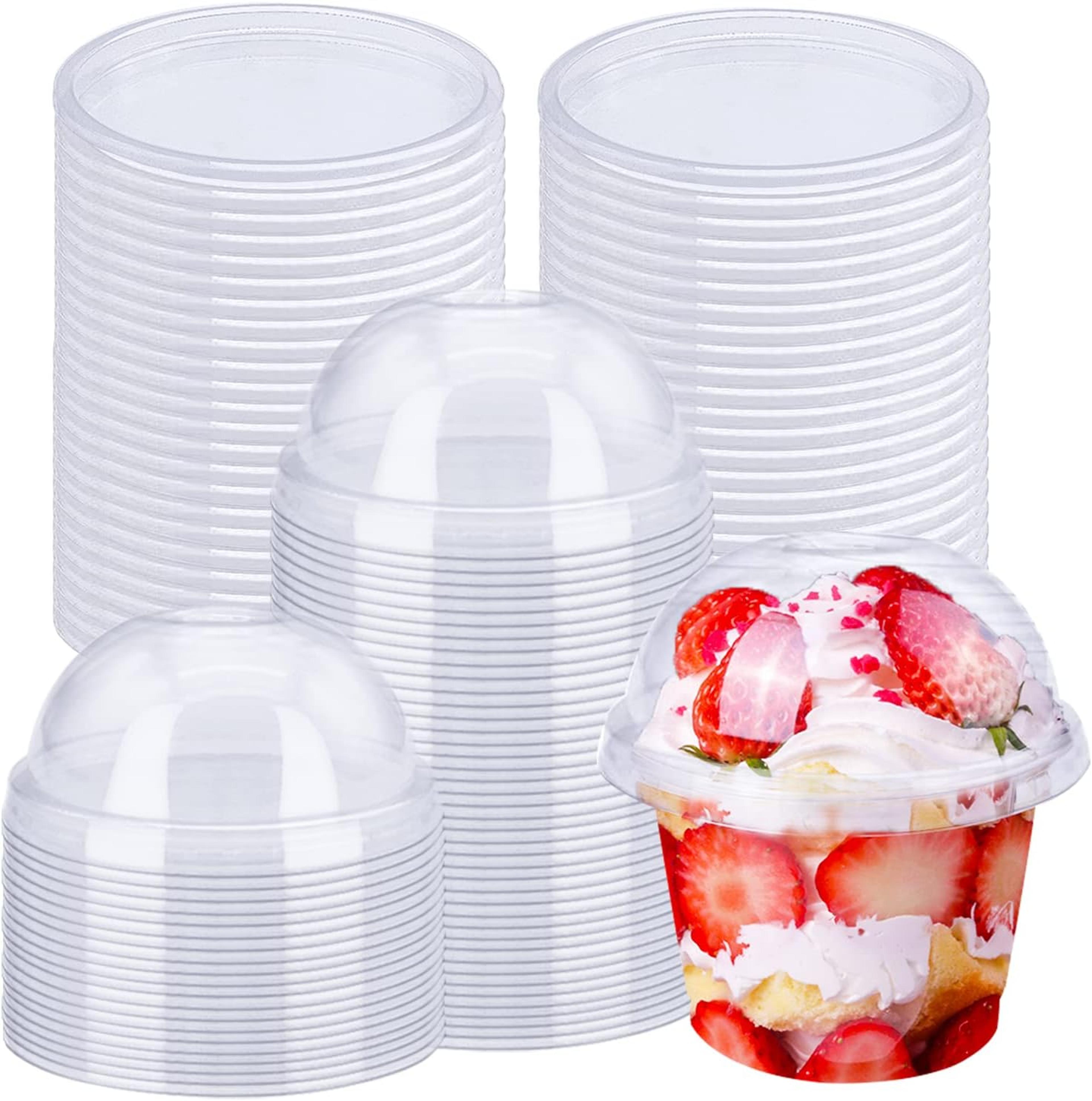 clear plastic dessert cups with dome lids for parfaits, snacks and party treats