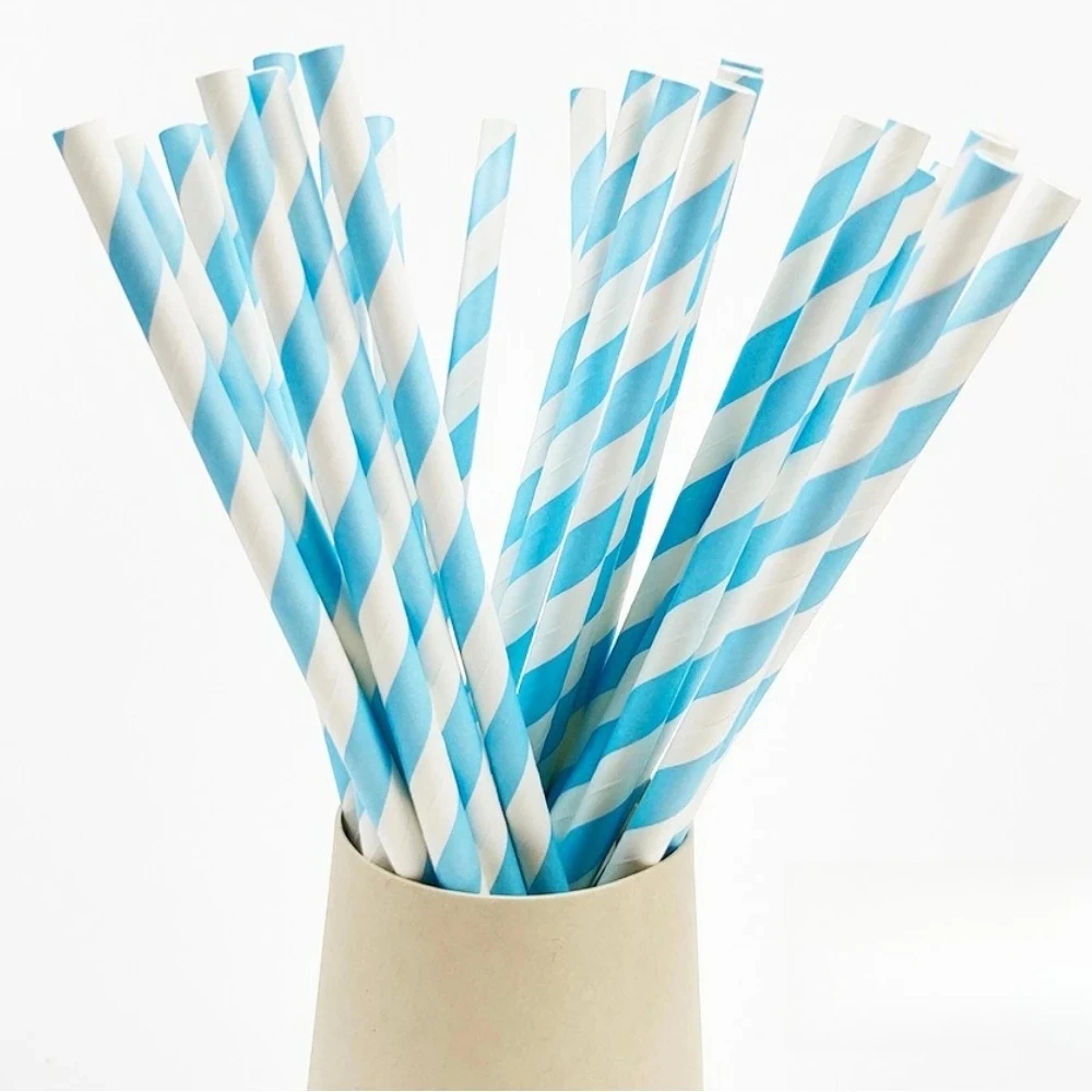 blue white striped biodegradable paper straws for parties and drinks