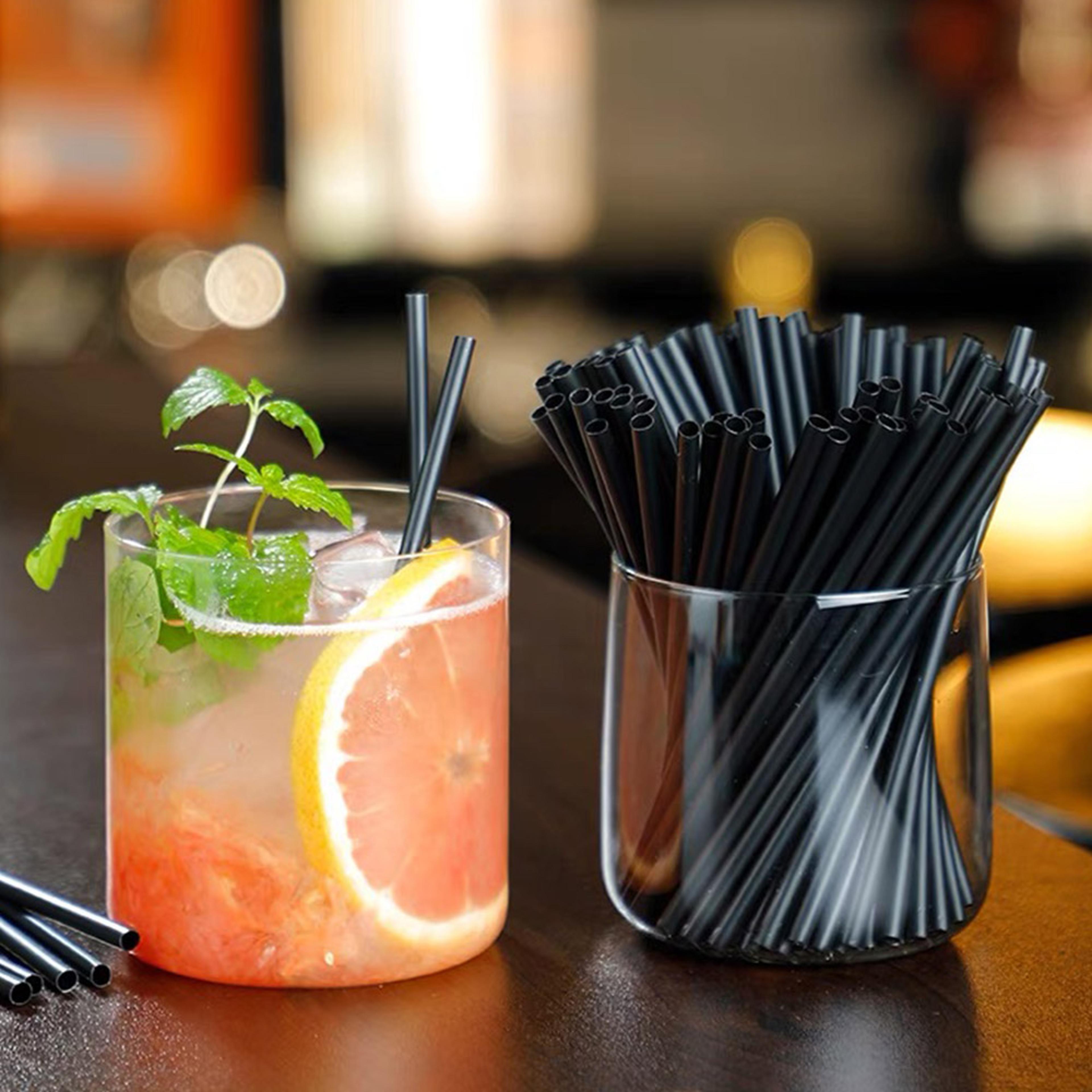 black disposable stir straw for coffee cocktails and party drinks