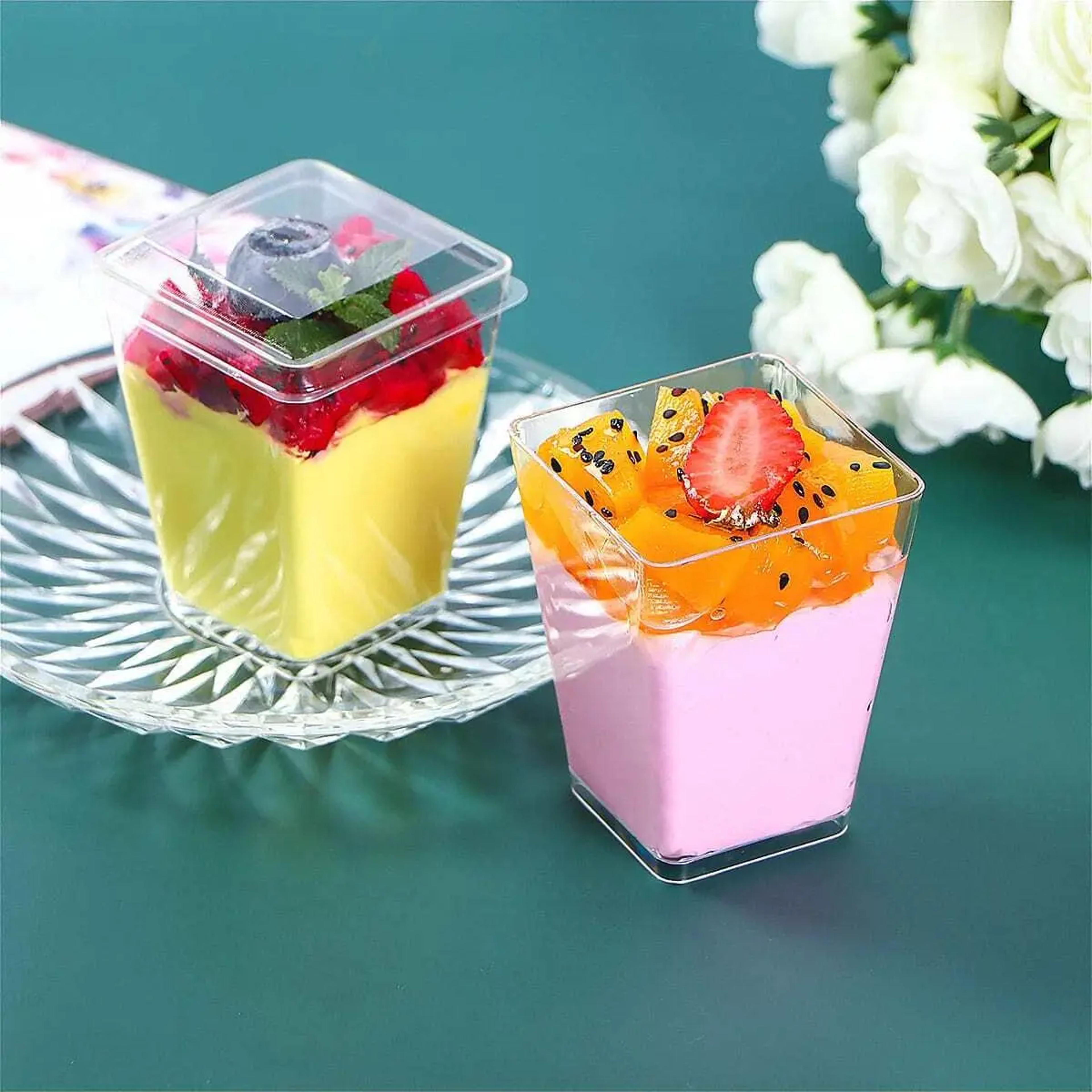clear square plastic dessert cups disposable mini pudding & sauce containers