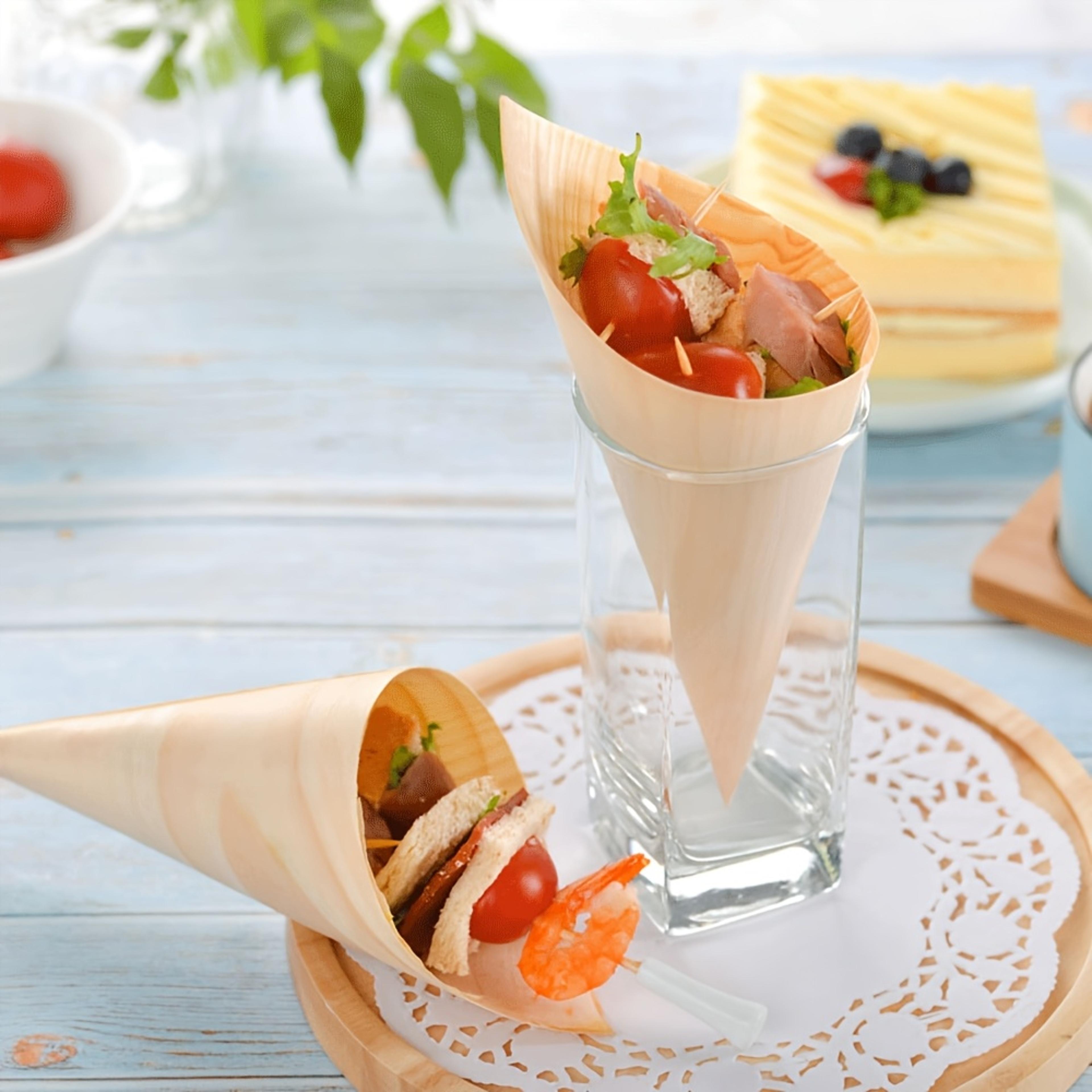 disposable wooden cones for appetizers & snacks eco friendly wooden serving cones