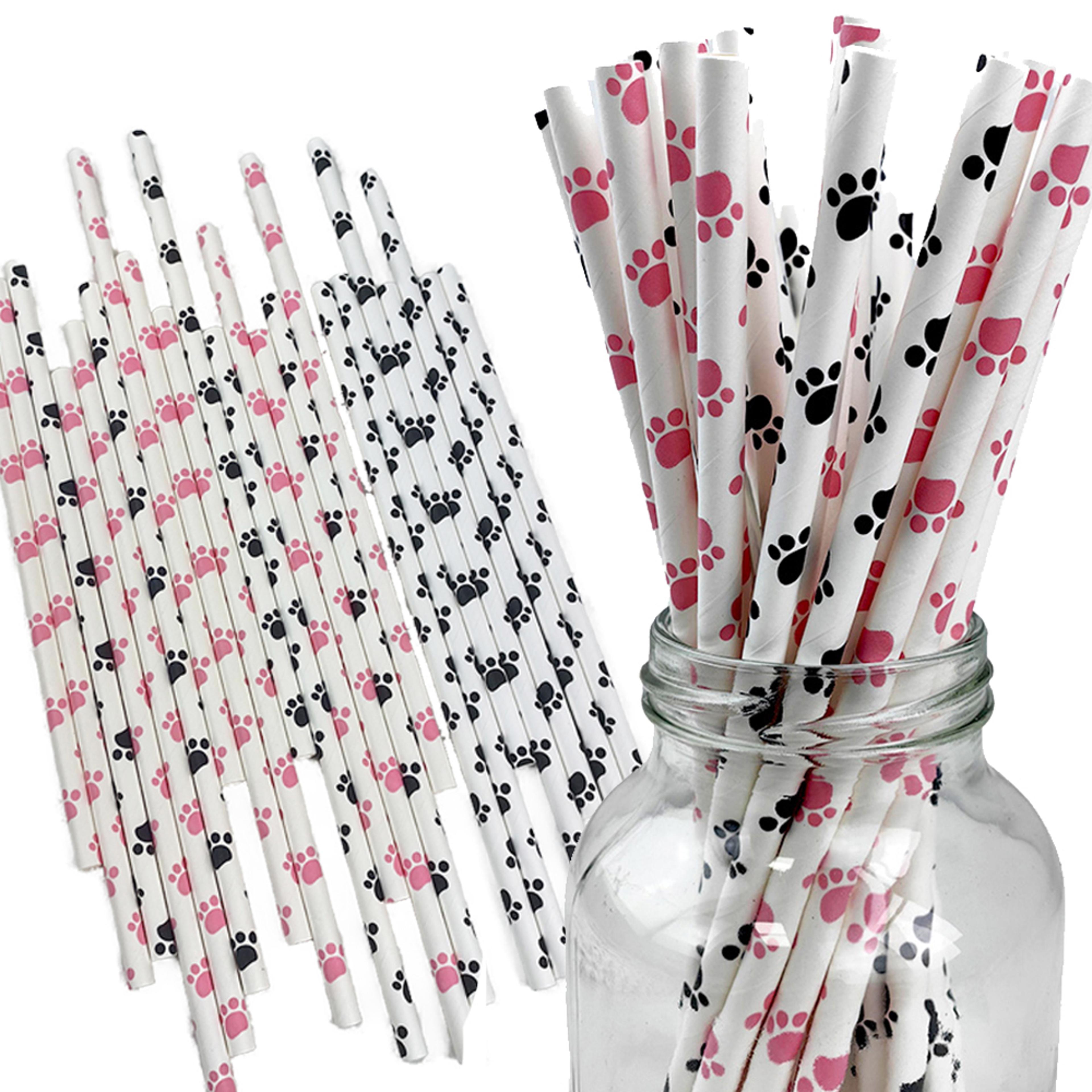 cute cat paw print eco friendly paper drinking straws