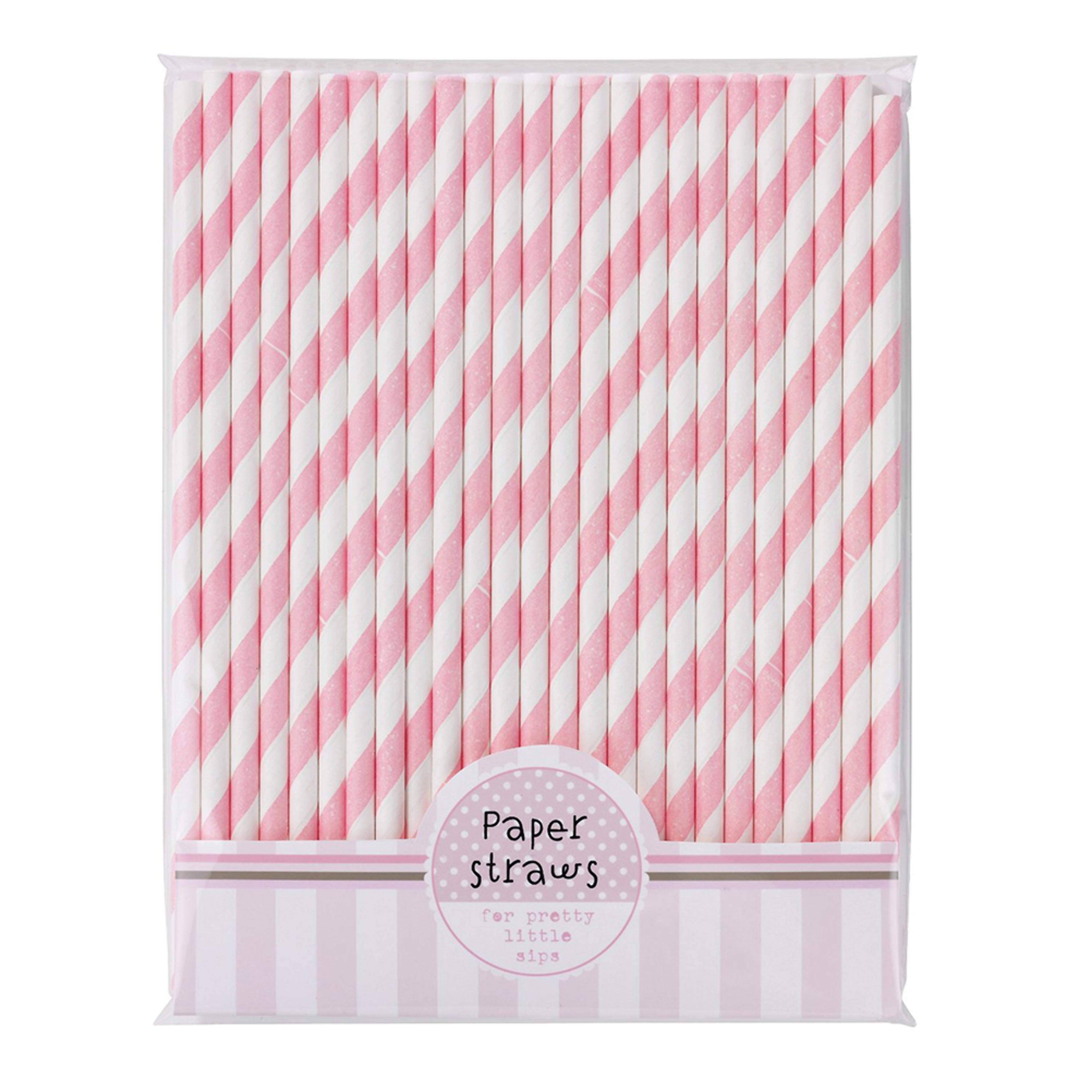 premium pink & white striped eco paper party straws