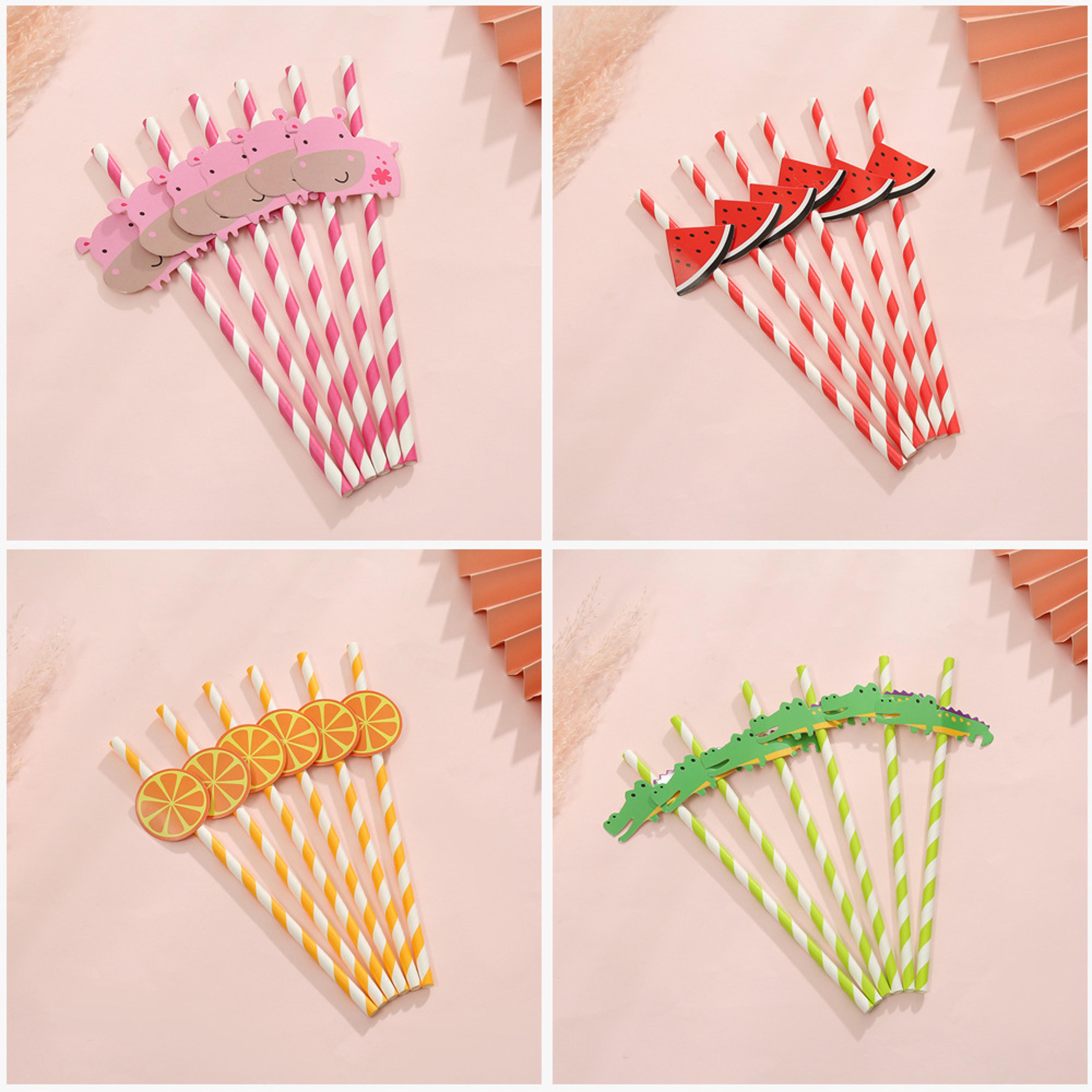 eco fruit & animal decorative paper straws pack biodegradable party straws