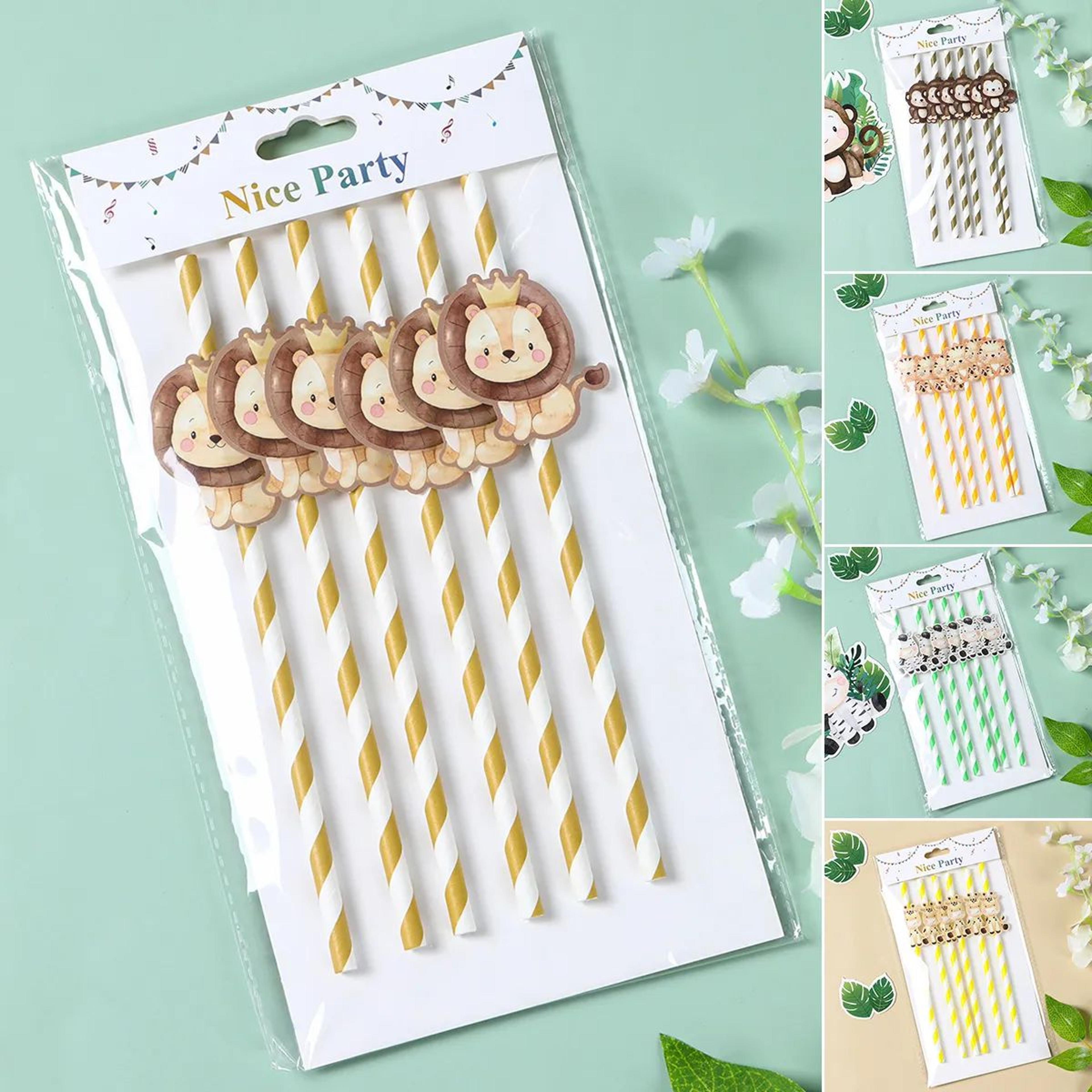safari animal paper drinking straws party pack jungle & wild one birthday decor