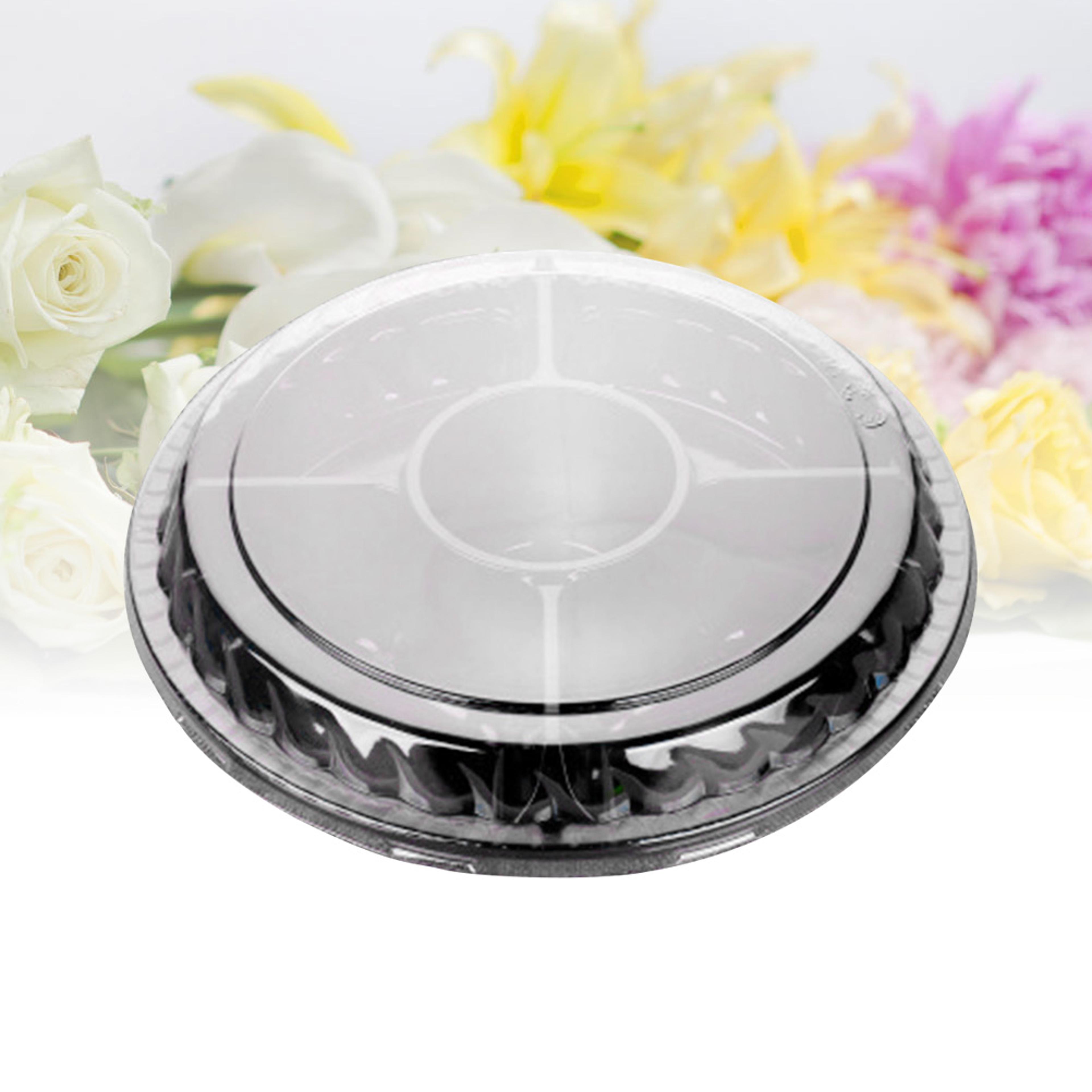 disposable salad trays with lids round compartment food containers for parties & meal prep