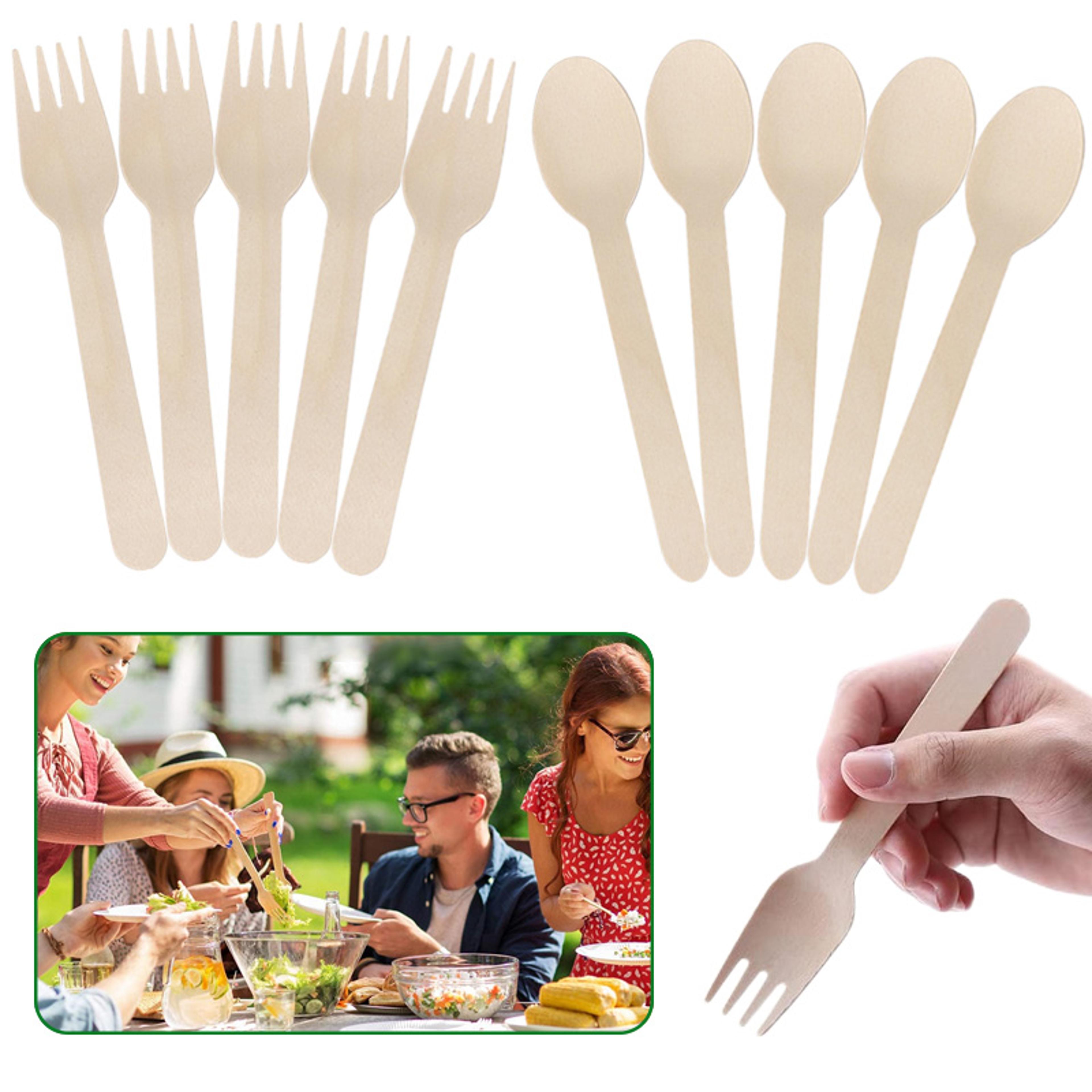 disposable wooden party cutlery set portable picnic fork & spoon tableware