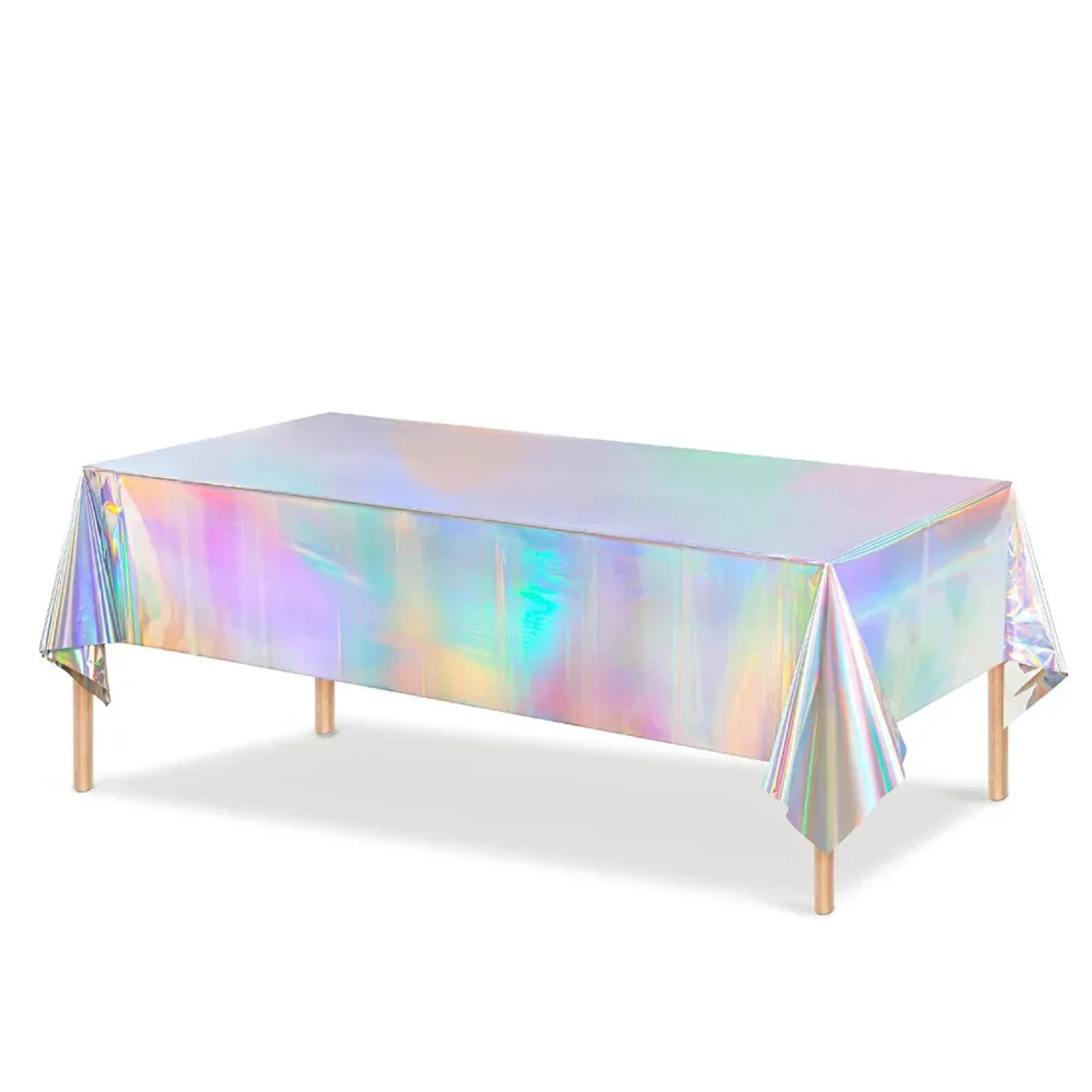 shiny holographic party table cover for weddings, birthdays & events