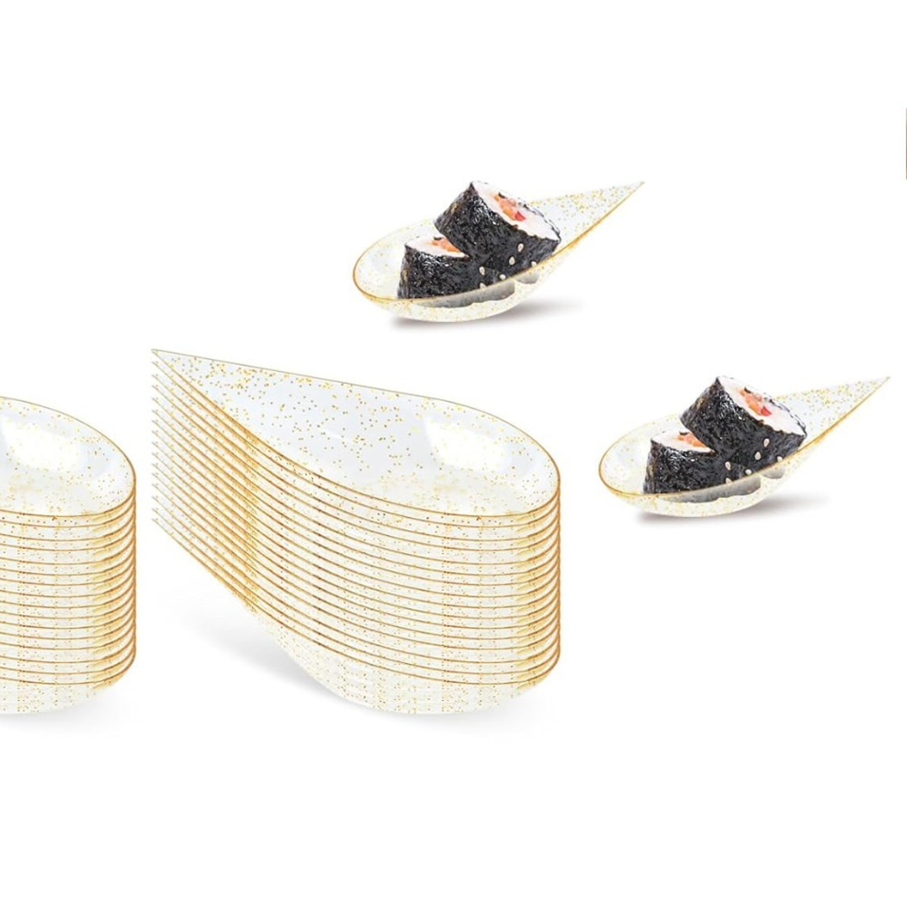premium tear drop mini appetizer plates & reusable plastic tasting spoons set