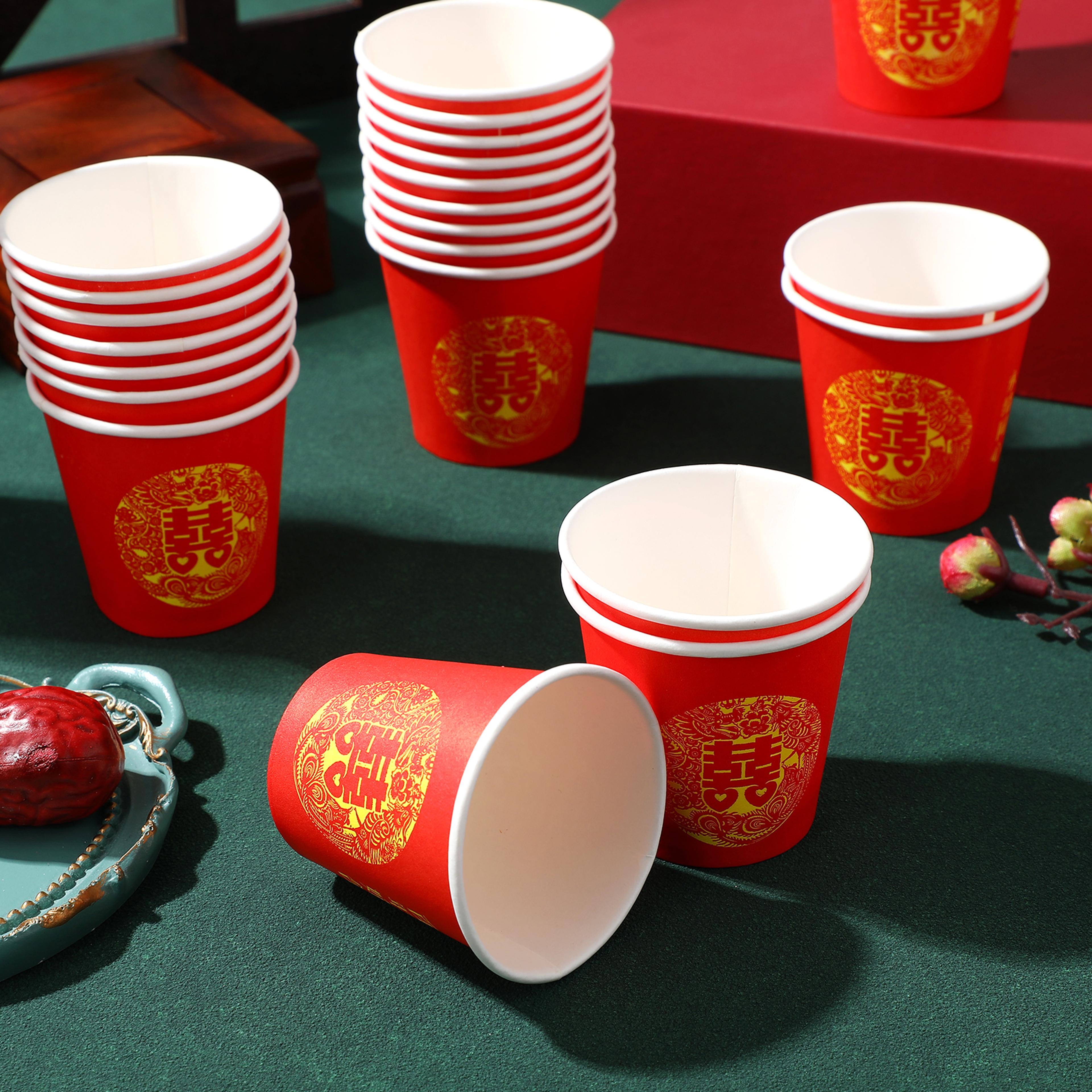 premium red wedding paper cups tea ceremony & double happiness disposable cups