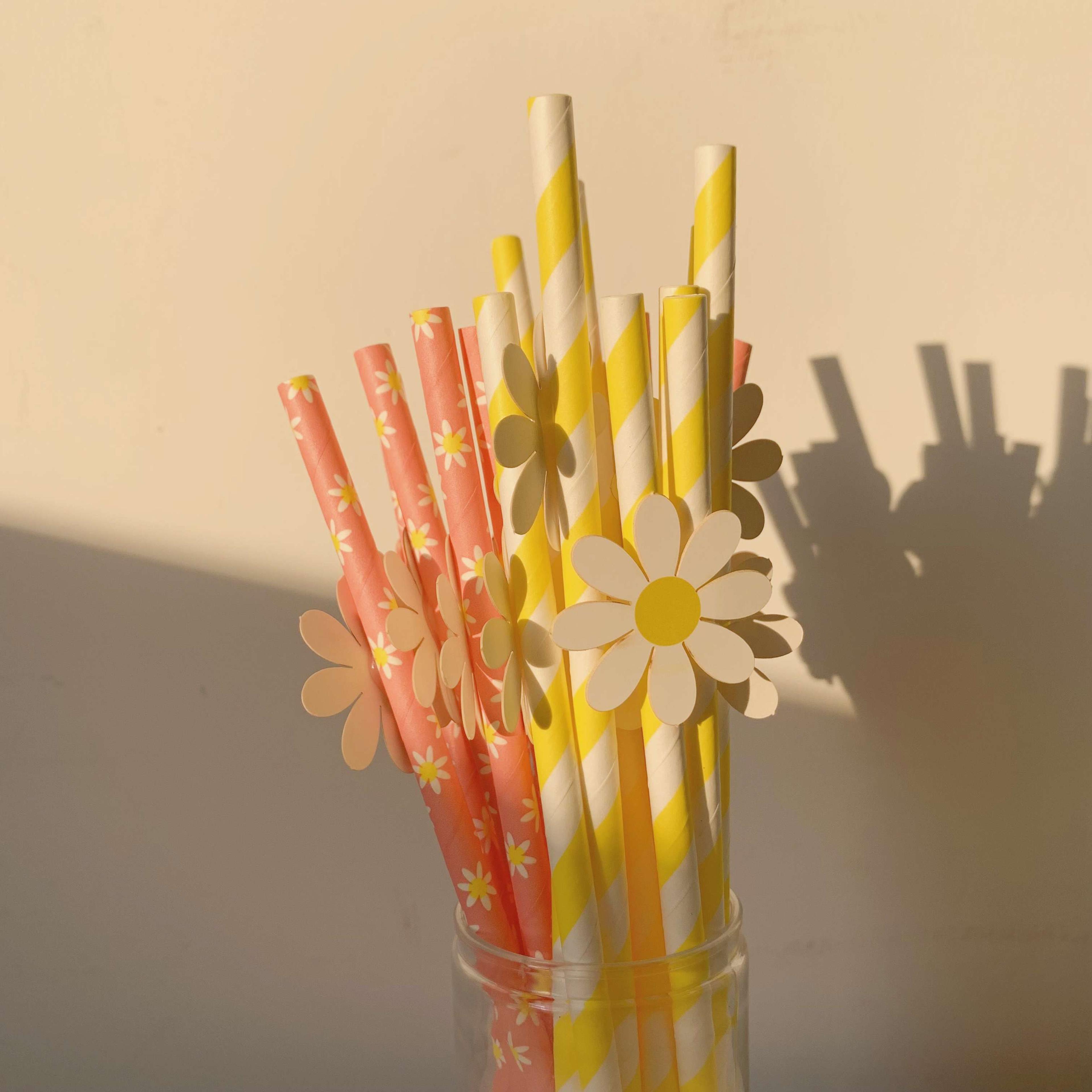 daisy paper straws set floral disposable party straws for weddings & baby shower decor