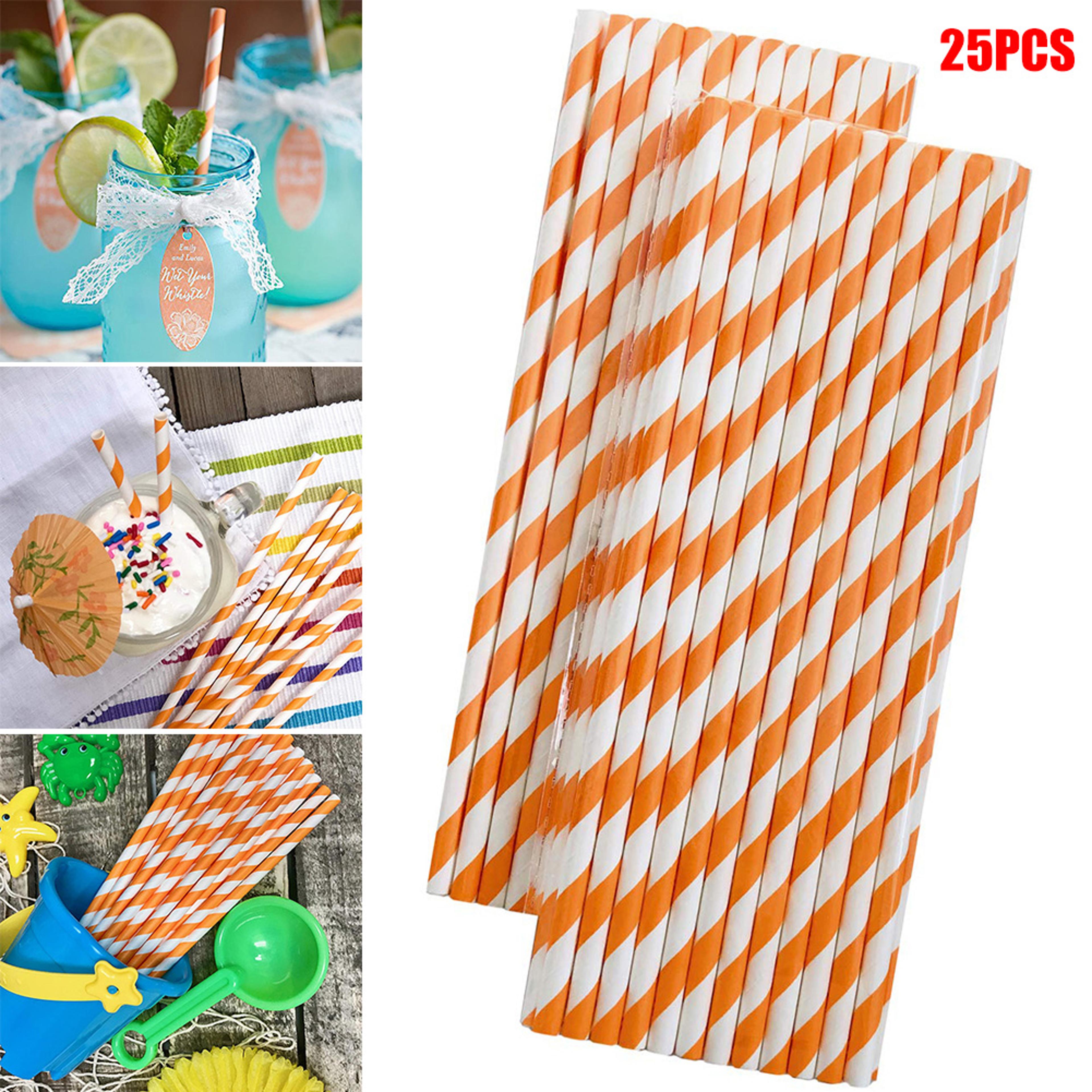 premium orange striped paper straws for party & drinks