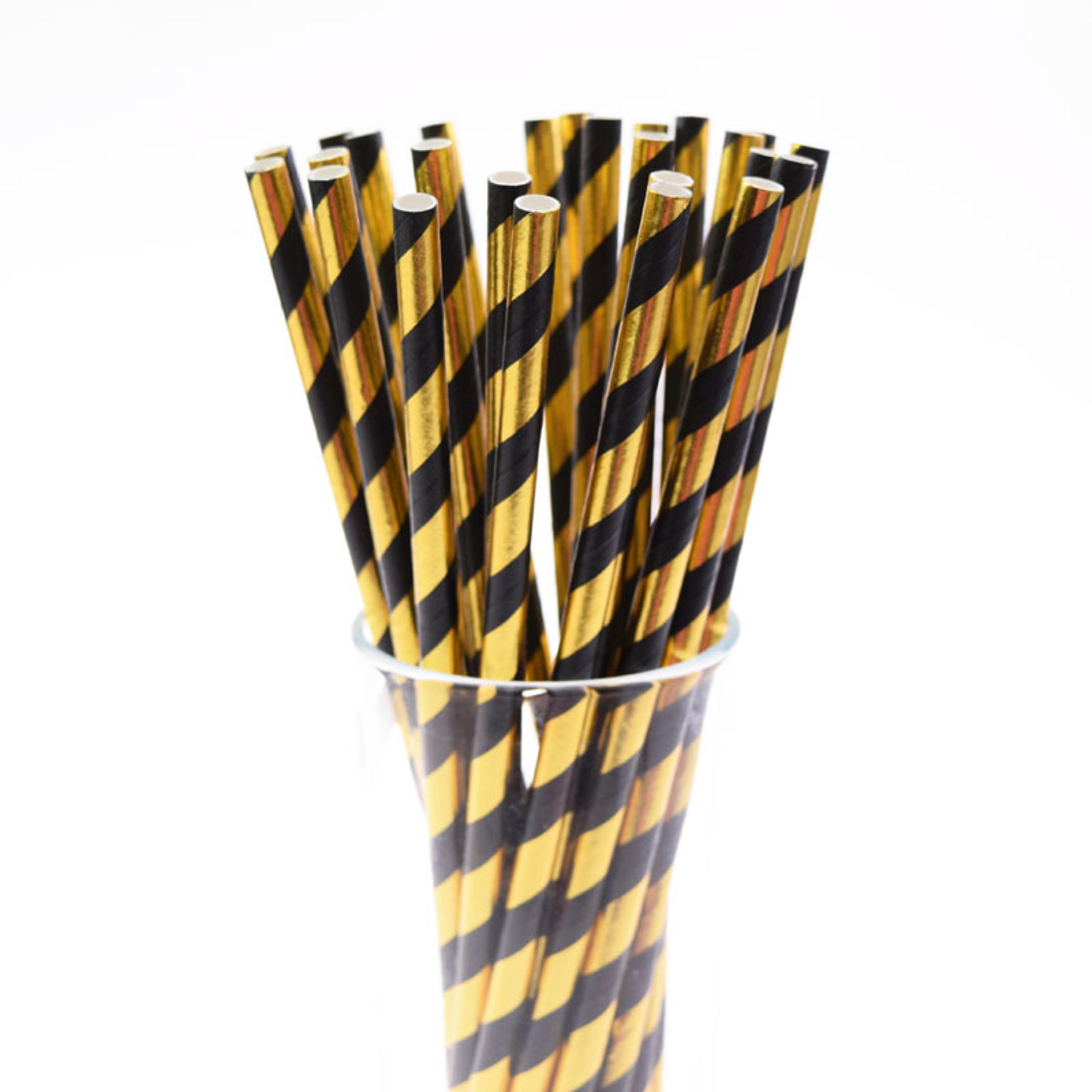 luxury black & gold striped party paper straws premium disposable event drink straws