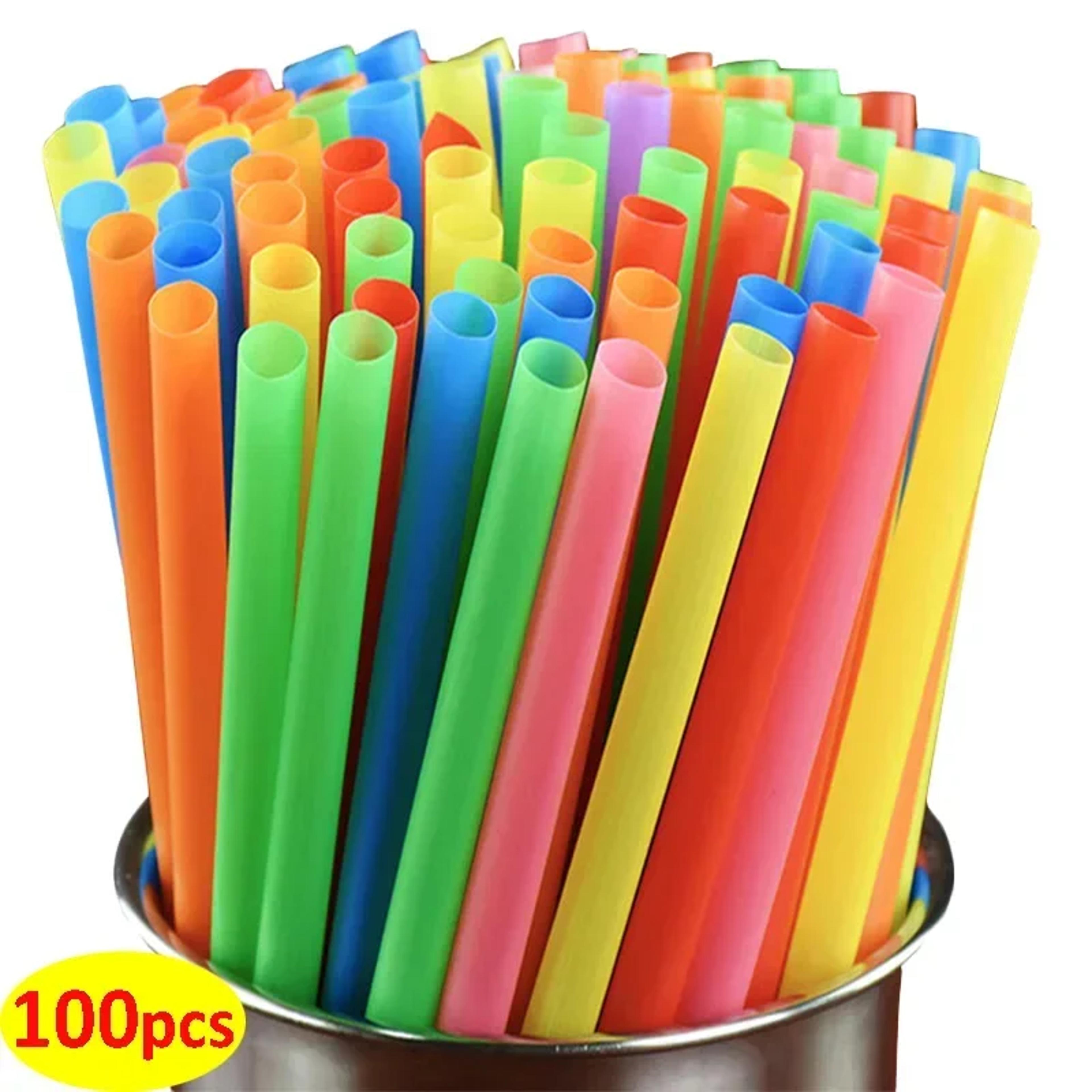 bulk set of colorful wide mouth & long drinking straws for milk tea, juice & bubble tea