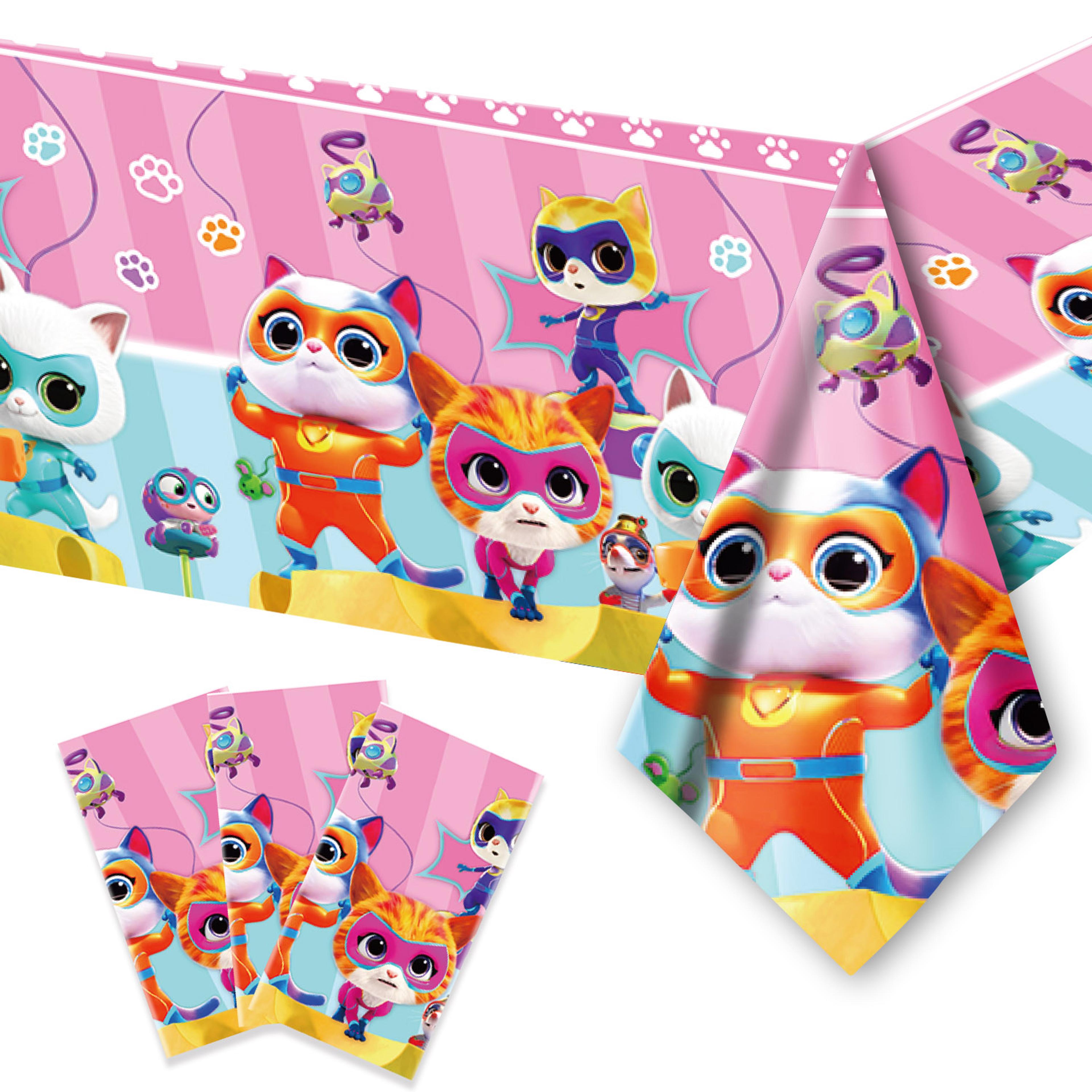 superkitties cat birthday tablecloth kids disposable party table cover