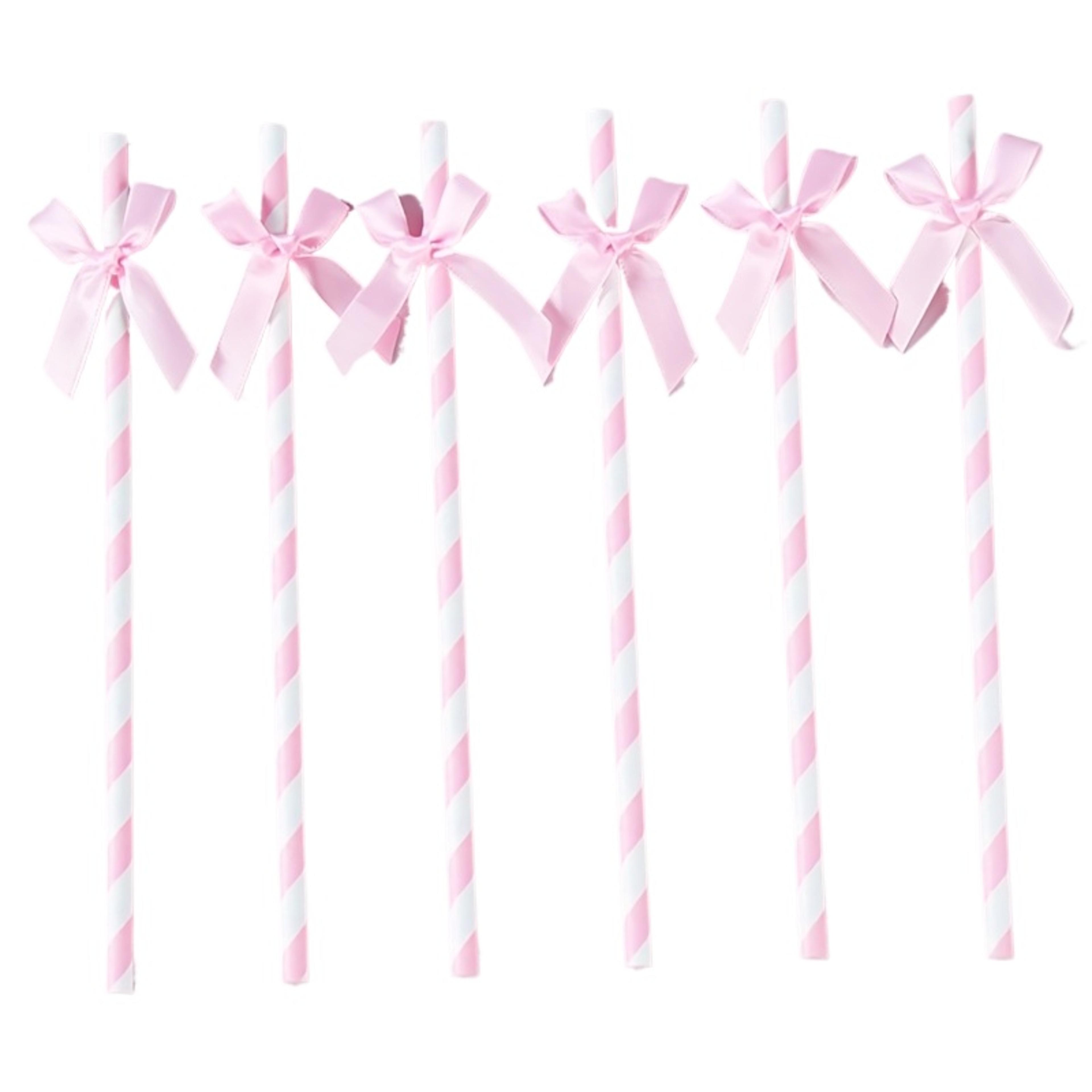 elegant pink bow striped paper straws for parties disposable celebration drink accessories