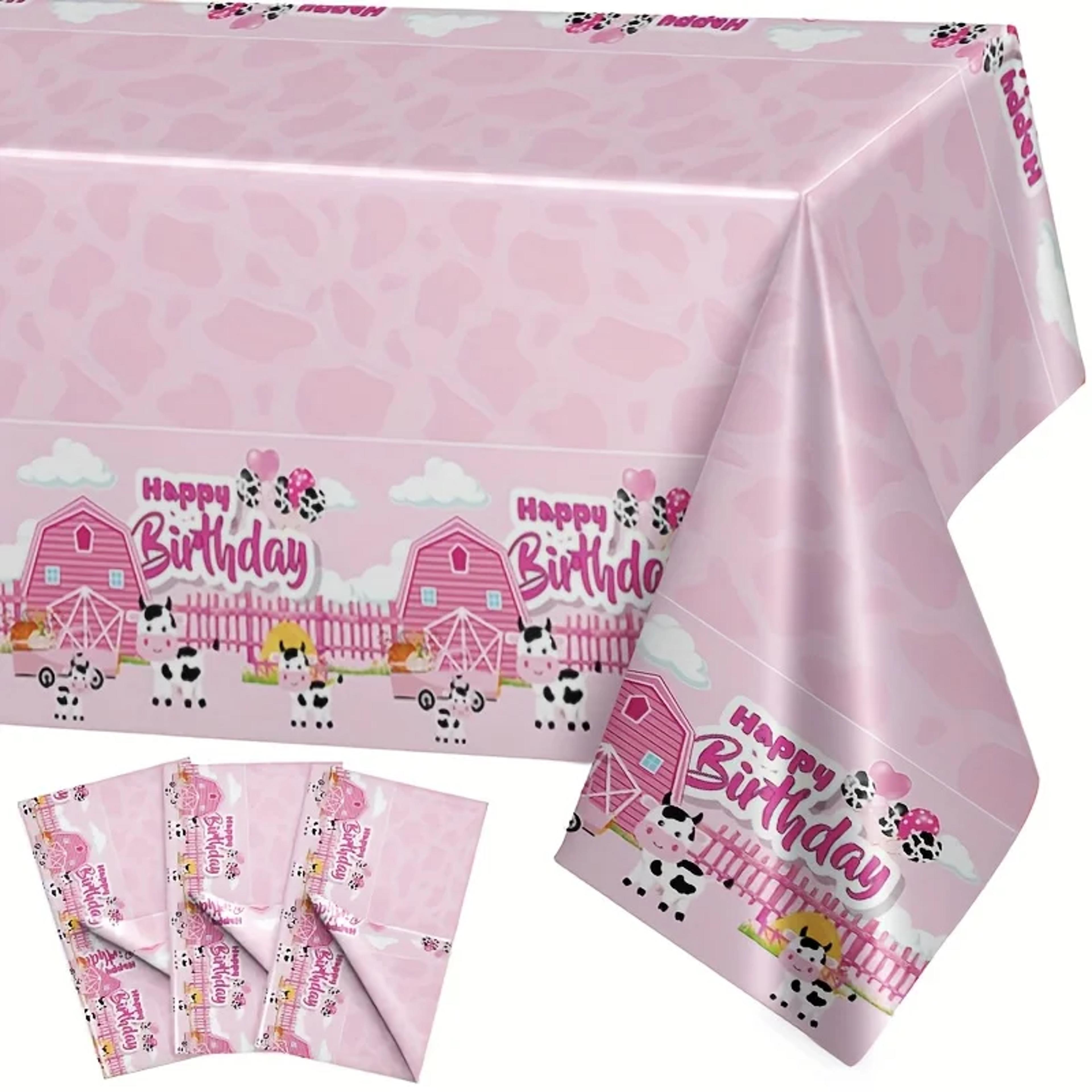 premium pink cow print tablecloth set farm animal party supplies