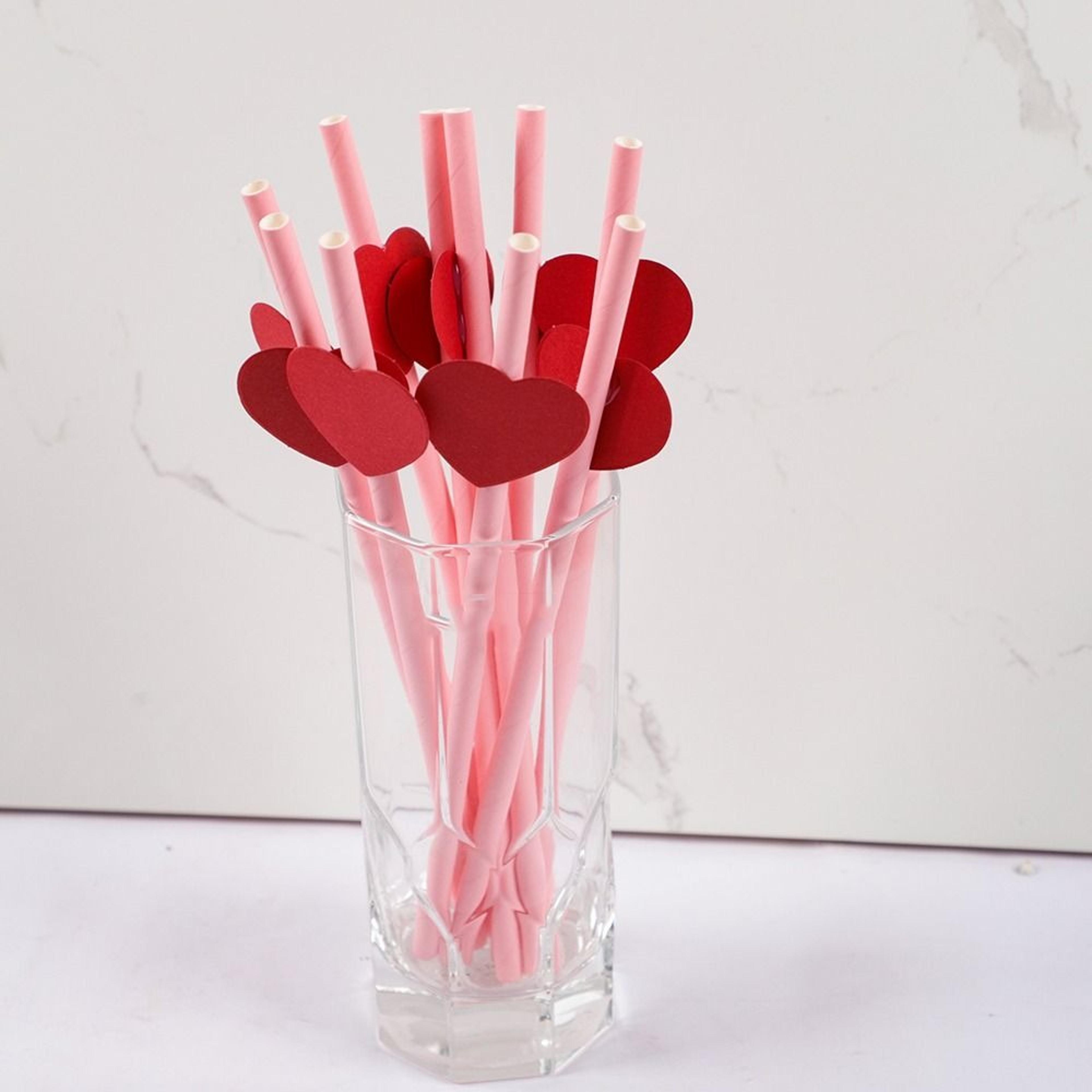 heart & daisy flower biodegradable paper straws eco friendly drinking straws