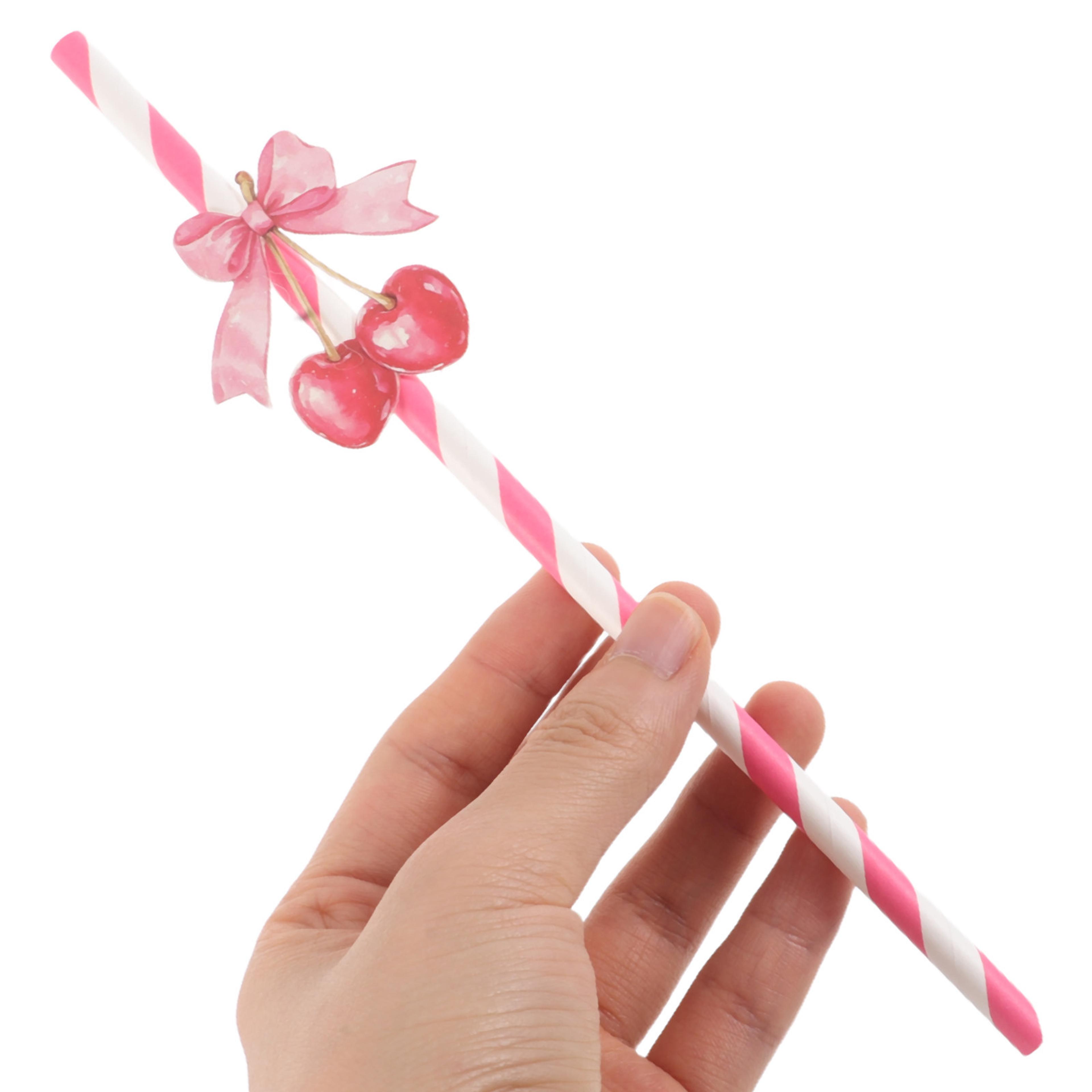 premium cherry pattern colorful paper straws eco friendly disposable party drink straws