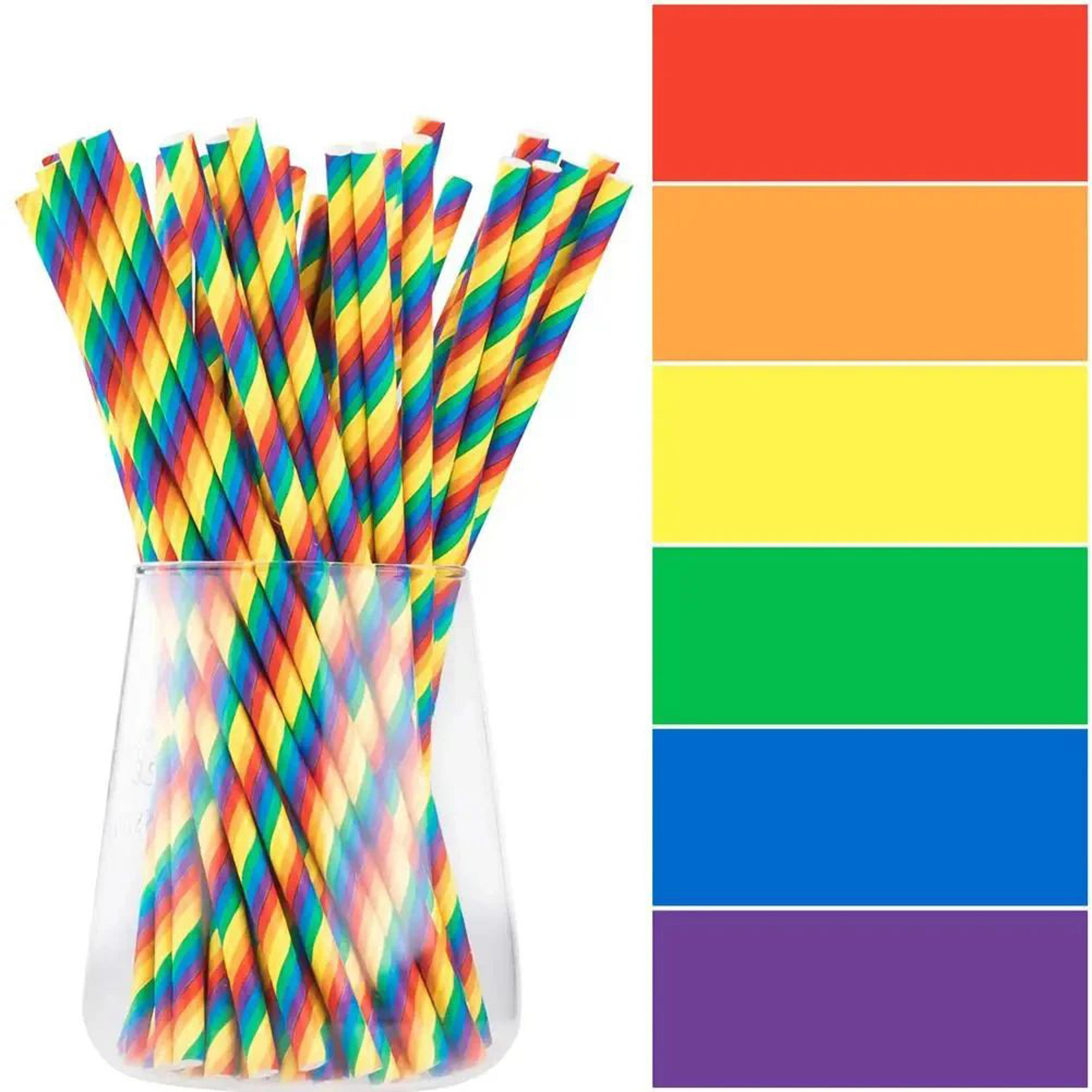premium rainbow paper straws disposable drinking straws for weddings, parties & events