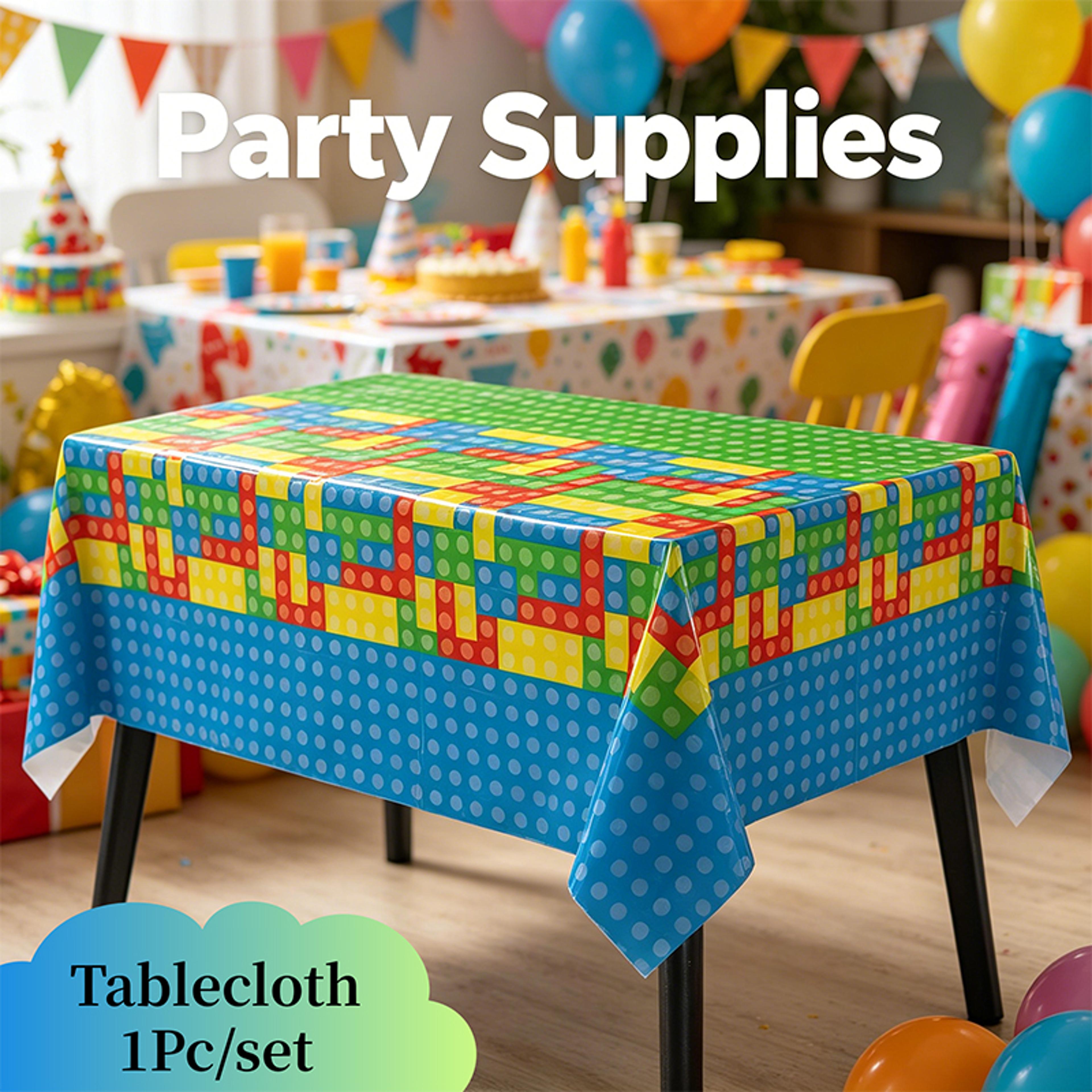 building block birthday party tablecloth for gamer theme kids parties