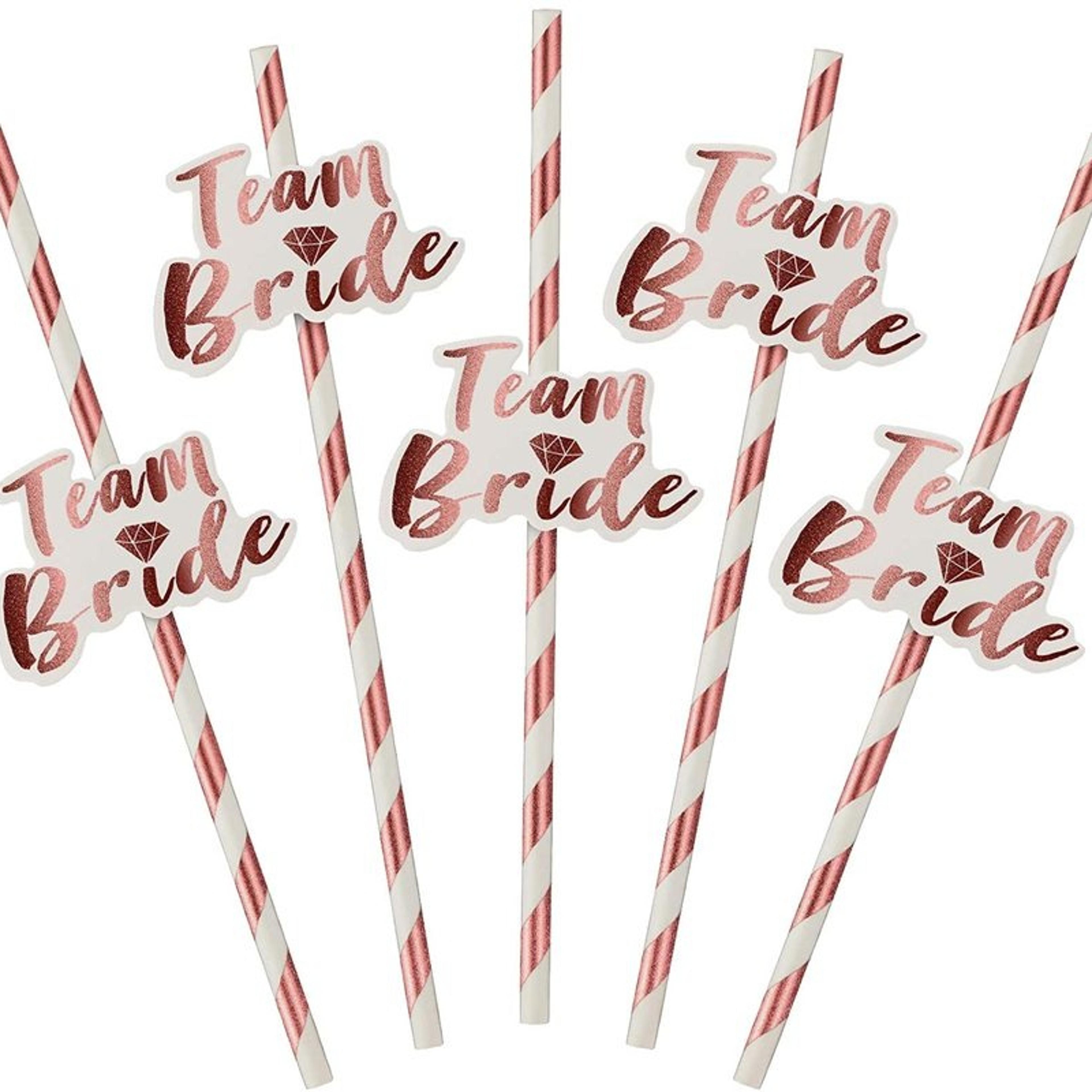rose gold team bride paper straws for bridal shower and bachelorette party