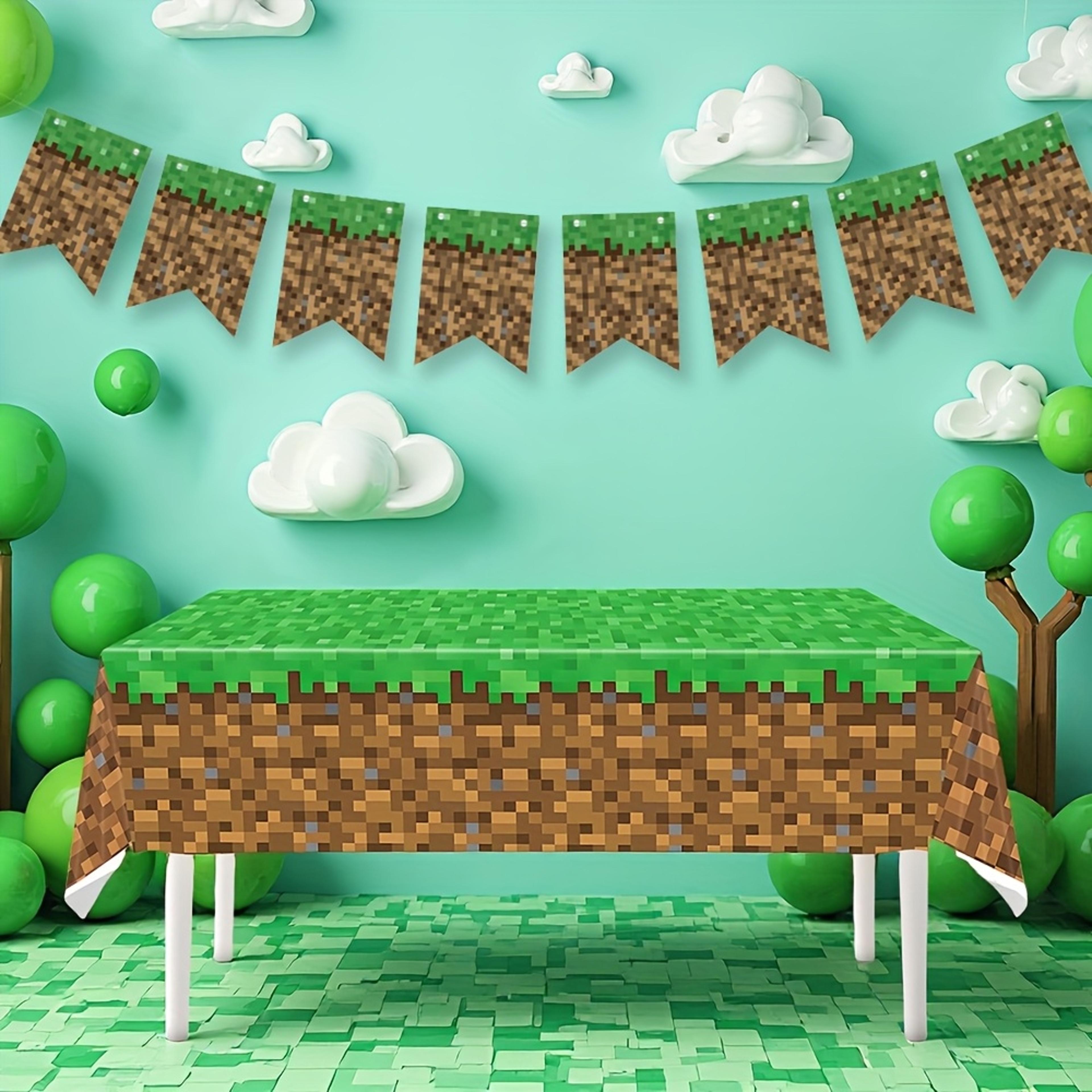 pixel grass block gaming party tablecloth waterproof disposable table cover