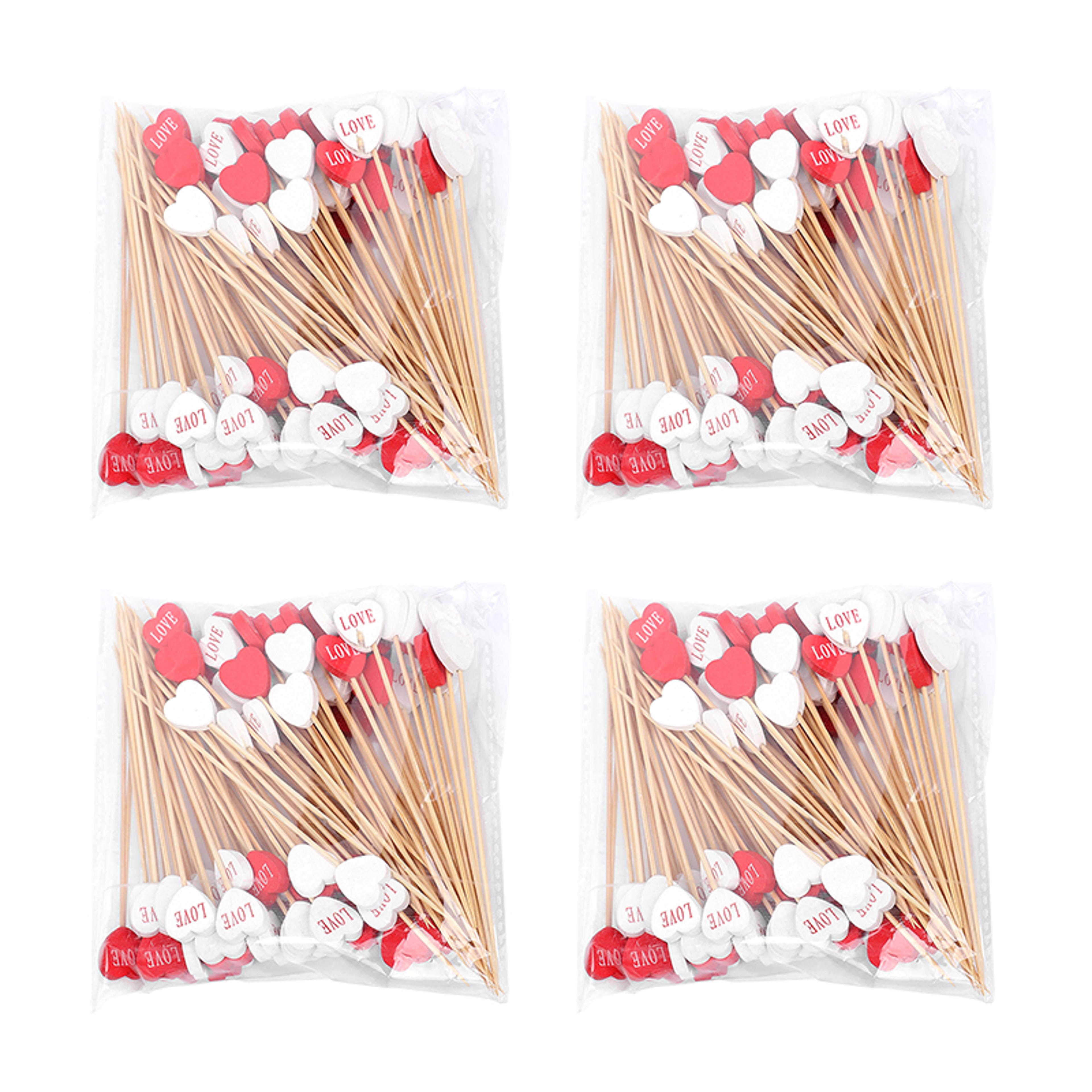 heart bamboo skewers disposable food picks for appetizers, fruit & valentine parties