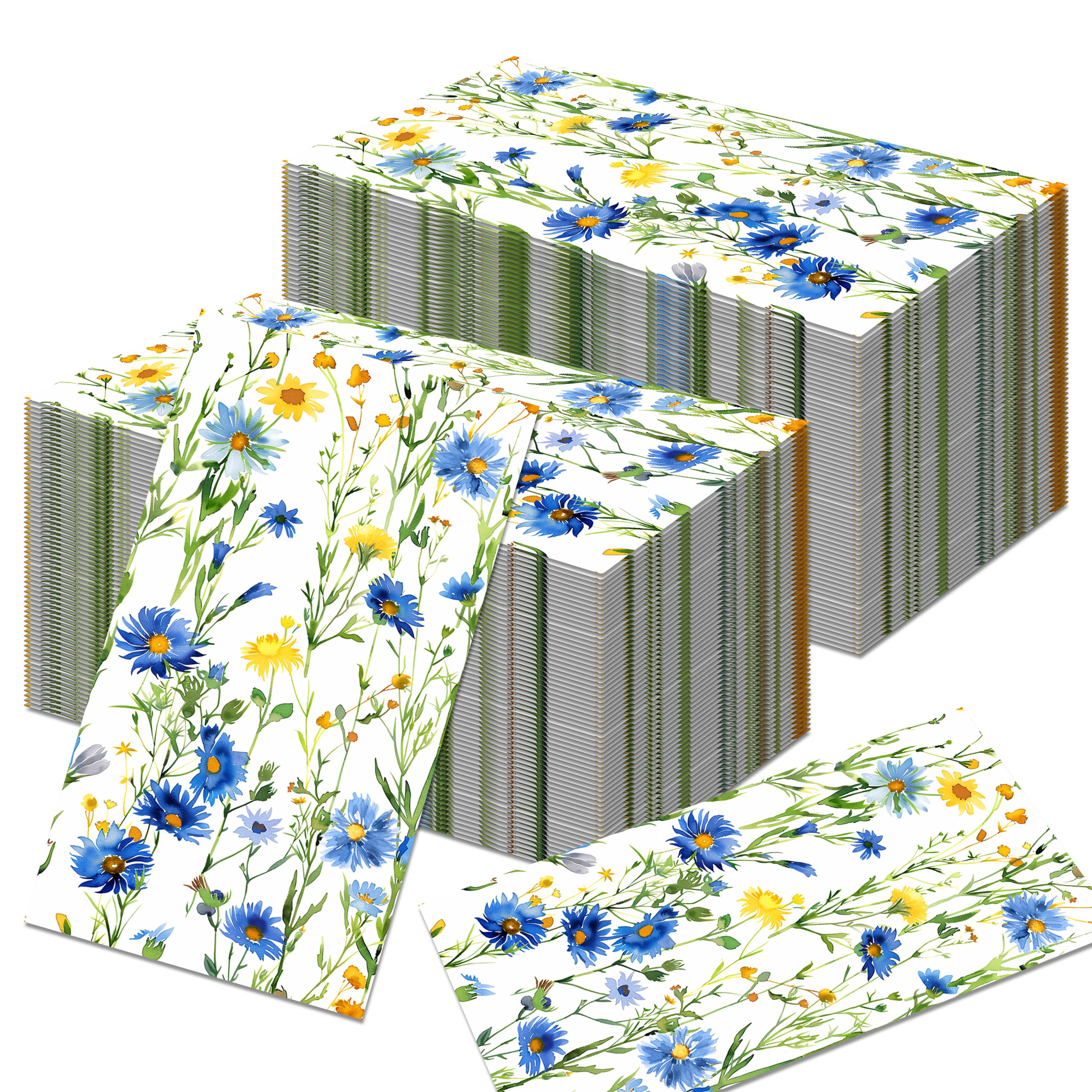 blue yellow floral disposable napkins dinner party guest towels