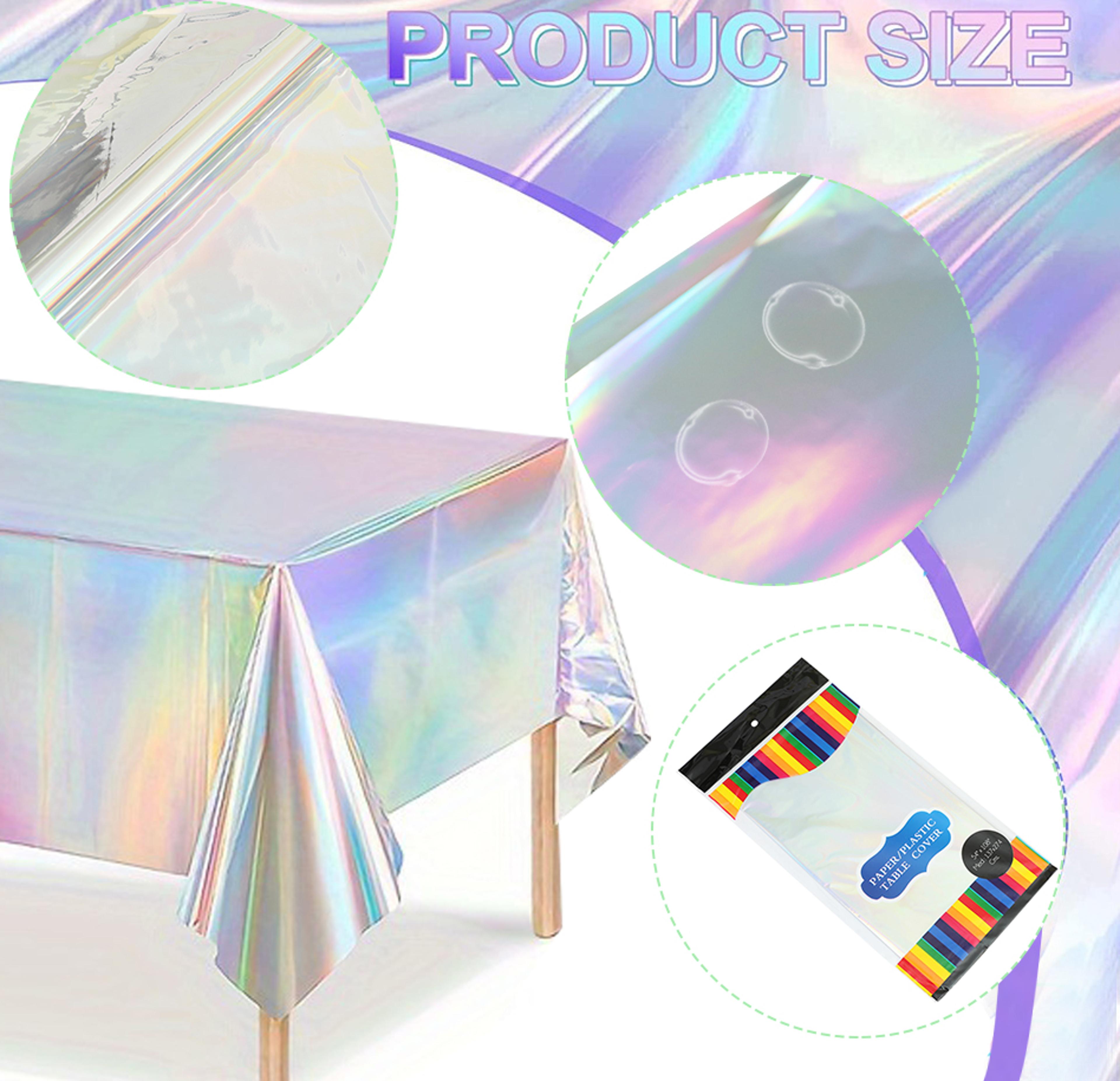 silver iridescent disposable tablecloth for disco birthday and wedding party decor