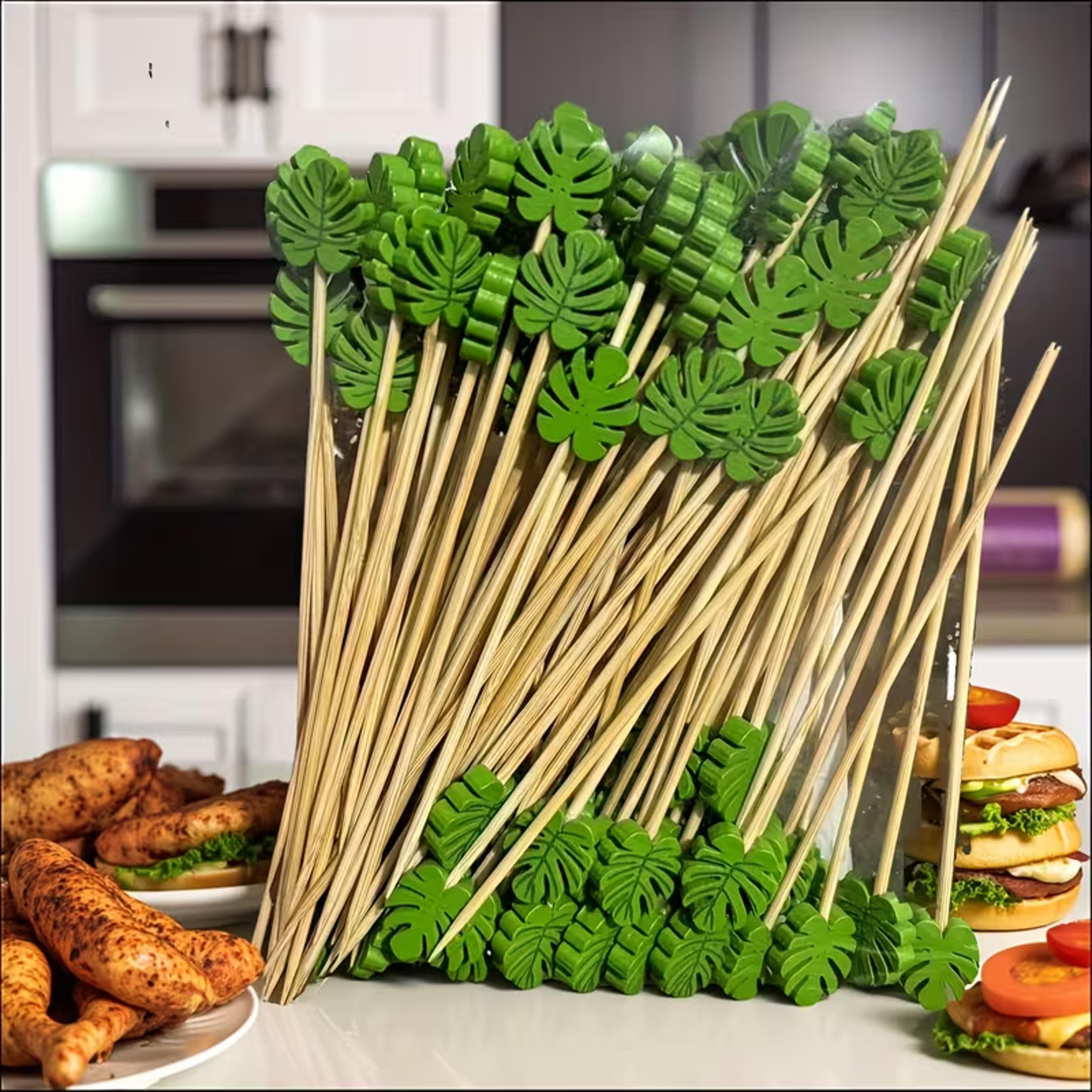 bamboo cocktail picks tropical leaf drink sticks