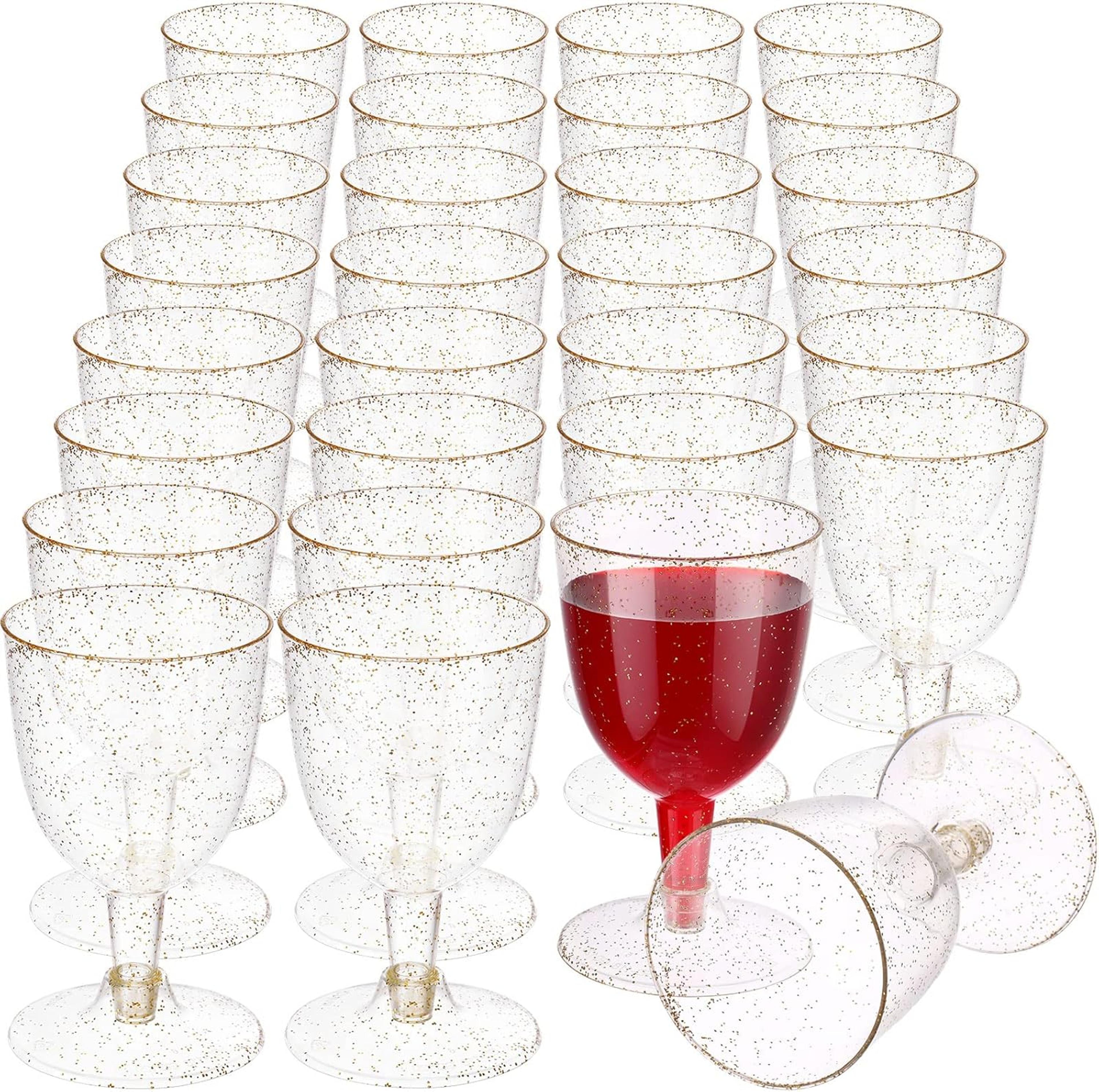 gold glitter disposable wine glasses with removable base
