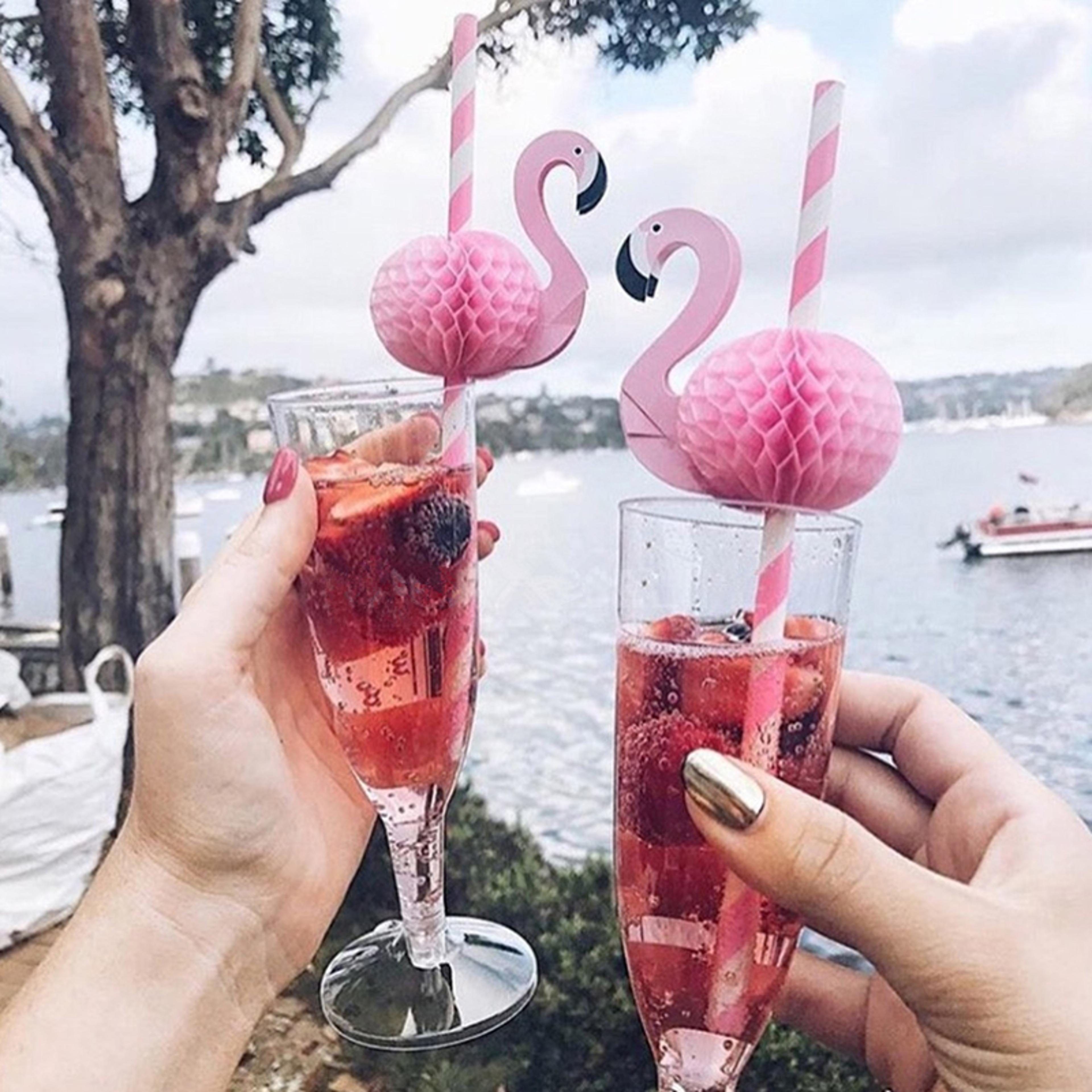 flamingo drinking straws for tropical pool party decor