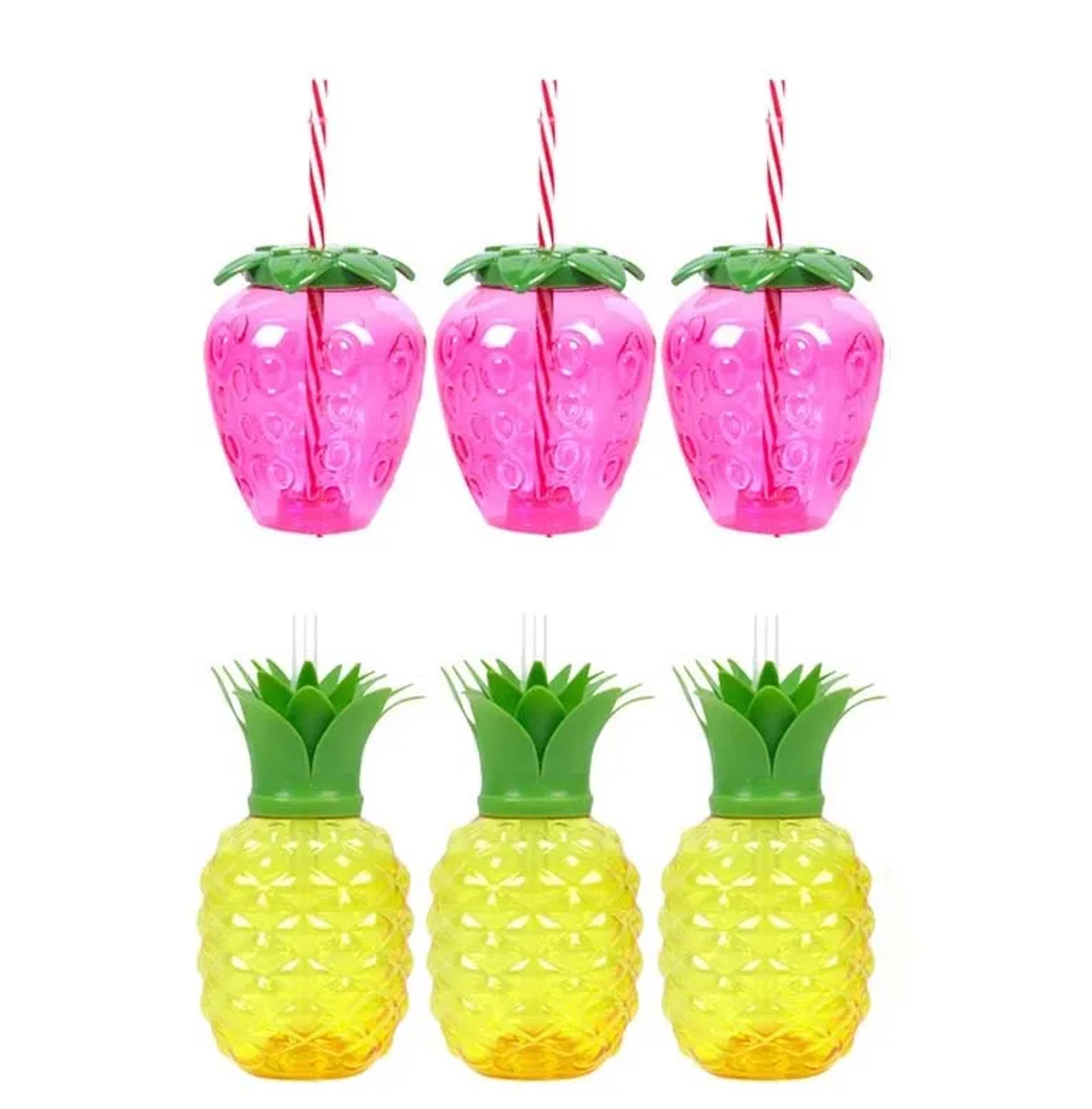 tropical pineapple cups with straws for luau beach pool party decor
