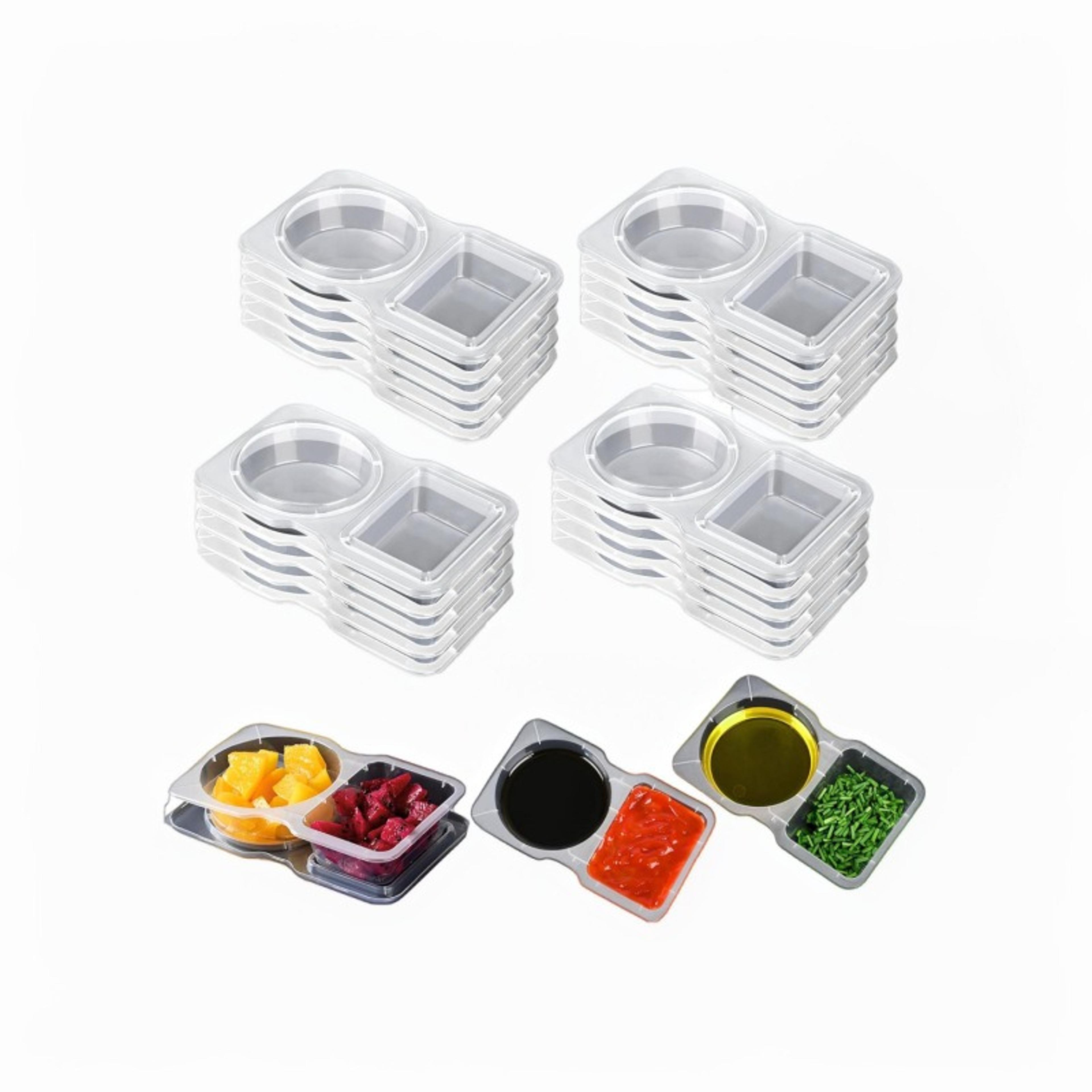 double compartment condiment containers with lids for snacks and sauces